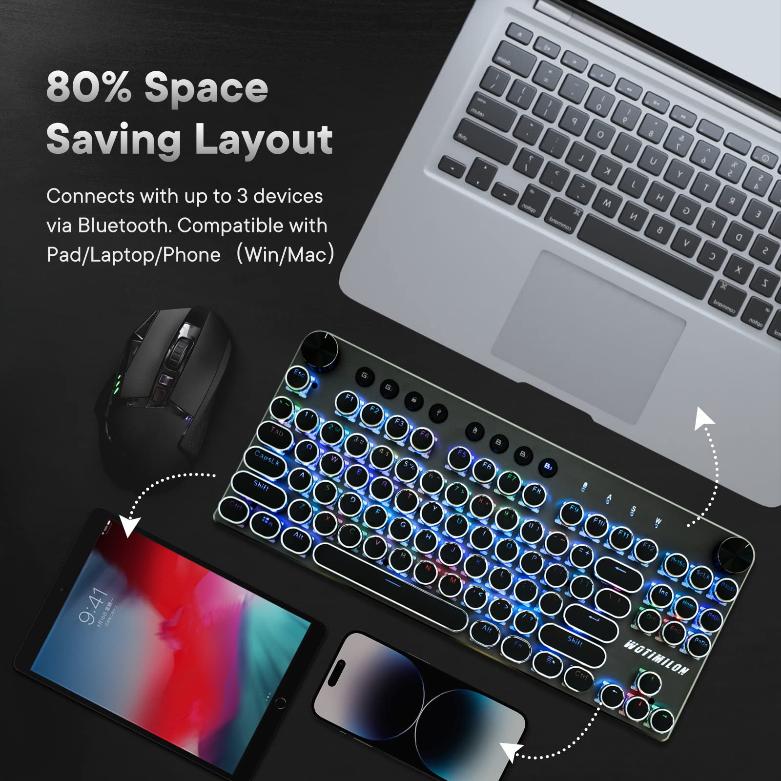 Retro Mechanical Keyboard - Wireless, RGB, Clicky Switches for Gaming & Typing