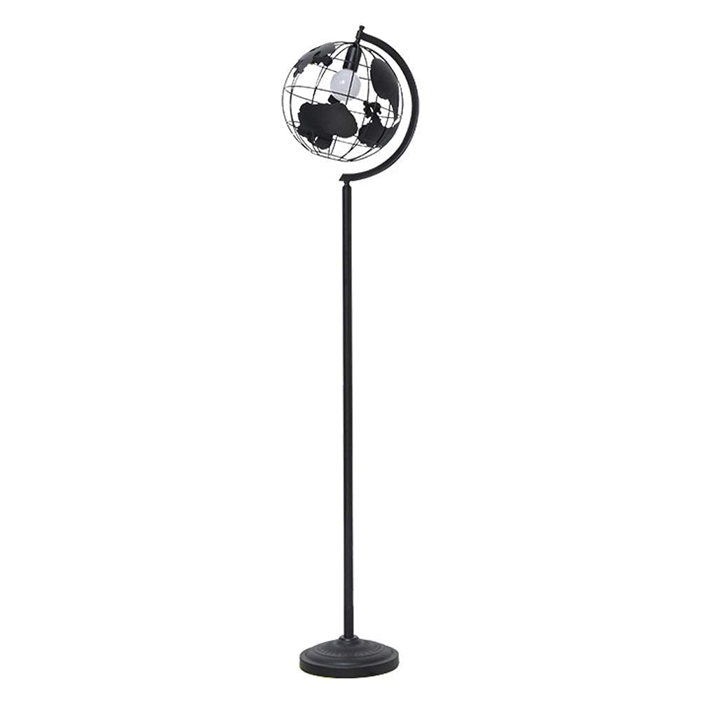 Black World Map Cage Floor Lamp - Industrial E27 Standing Light for Living Room, Home & Office | Perfect for Reading, Decor & Ambient Lighting