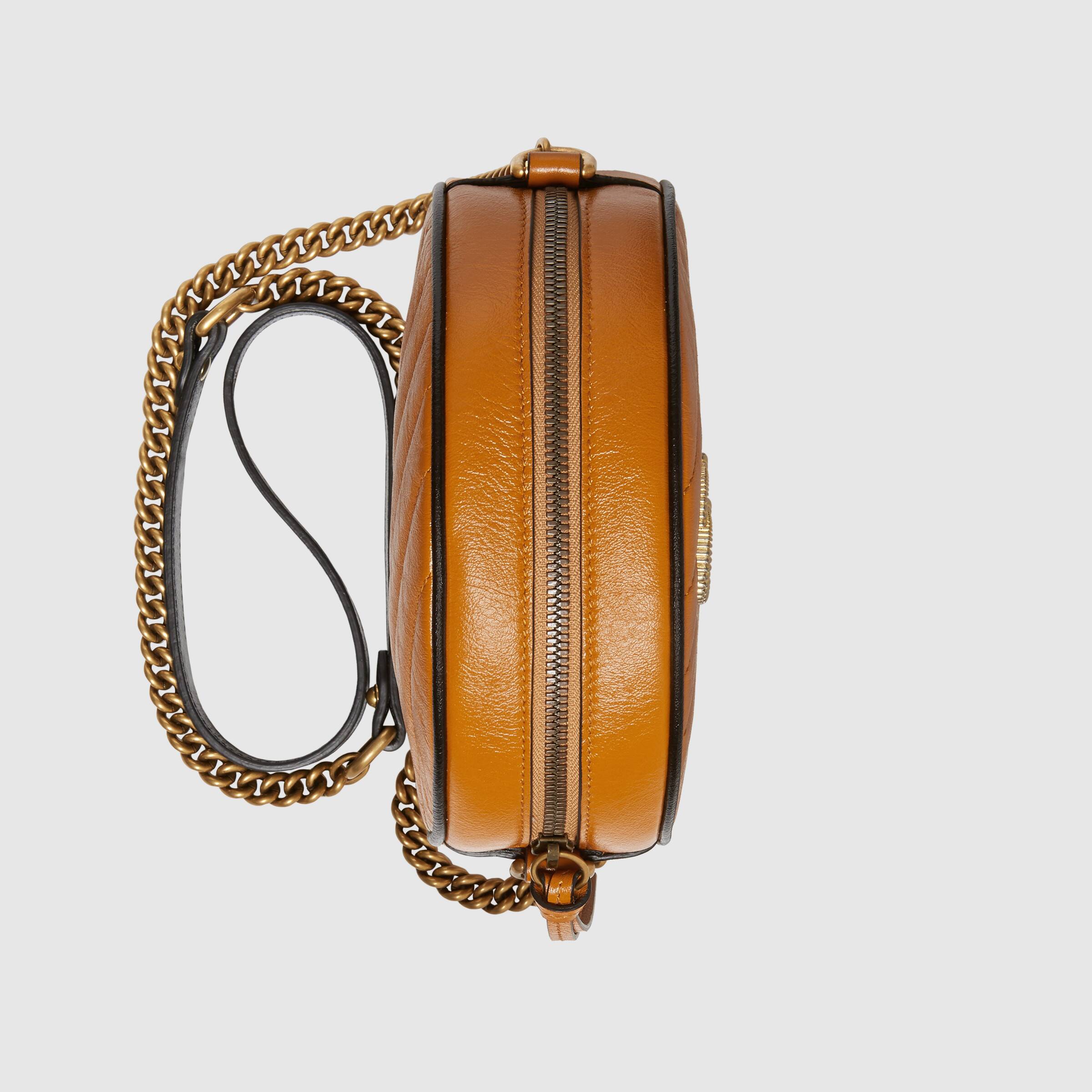 Gucci GG Marmont Mini Round Shoulder Bag in Cognac Leather - Perfect for Date Night & Evening Outings