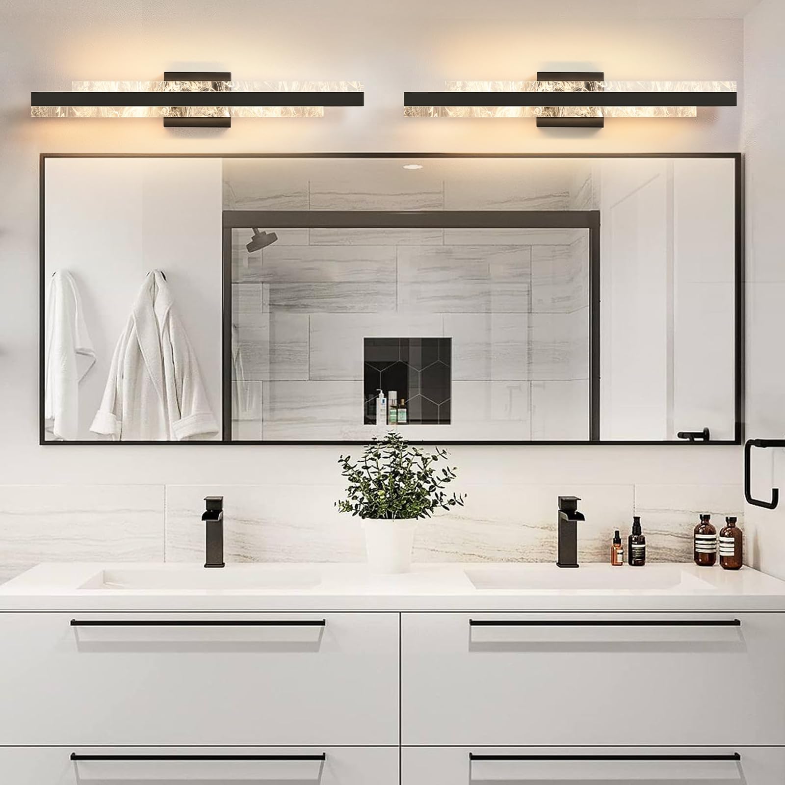 HAHZT 27 Inch Matte Black Dimmable LED Bathroom Vanity Light - 28W Wall Sconce for Mirror, Painting & Cabinet Lighting (3000K Warm White) - Perfect for Modern Bathrooms, Bedrooms & Art Galleries