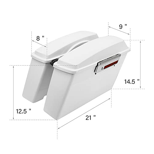 Premium White Hard Saddlebags with Latch Keys & Carpet Liners - Compatible with Harley Touring, Road Glide, Road King, Street Glide, Electra Glide Ultra Class (1994-2013) - Perfect for Long-Distance Rides, Storage & Motorcycle Customization