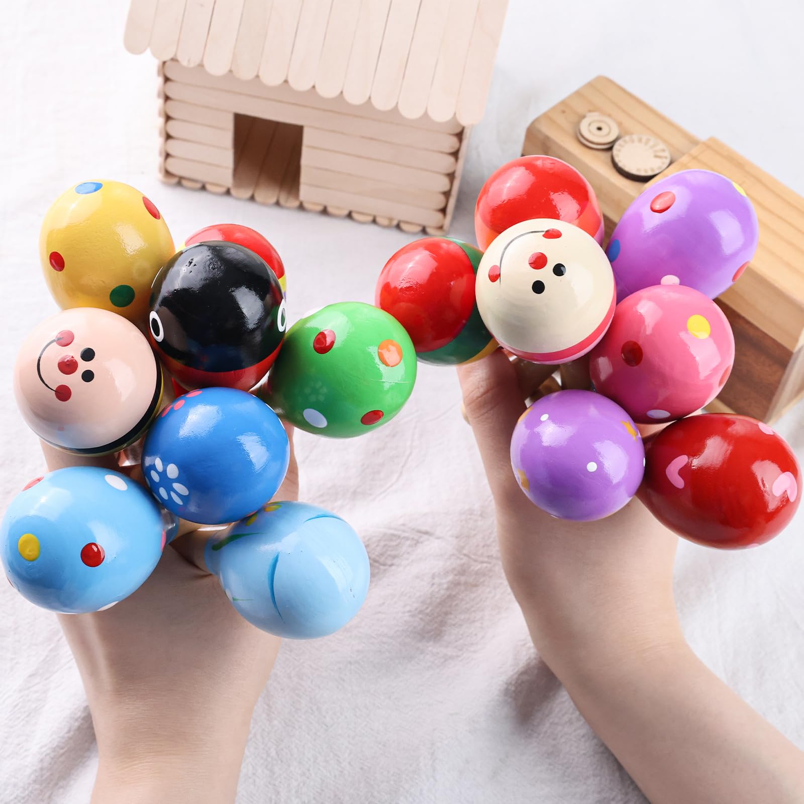 POPLAY 10PCS Mini Wooden Maracas - Toddler Musical Instruments, Wooden Shakers for Babies & Kids - Early Learning Musical Toys for Infants | Perfect for Birthday Gifts, Classroom Activities & Sensory Play
