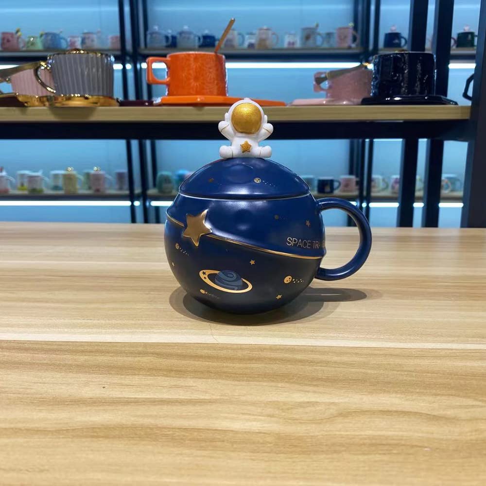 3D Astronaut Mug with Spoon - Ceramic Coffee & Milk Cup for Kids, Space-Themed Cartoon Tea Cup - Perfect Universe Birthday Gift (Space Travel Blue) - Ideal for Kids' Parties, Space Enthusiasts & Unique Home Decor