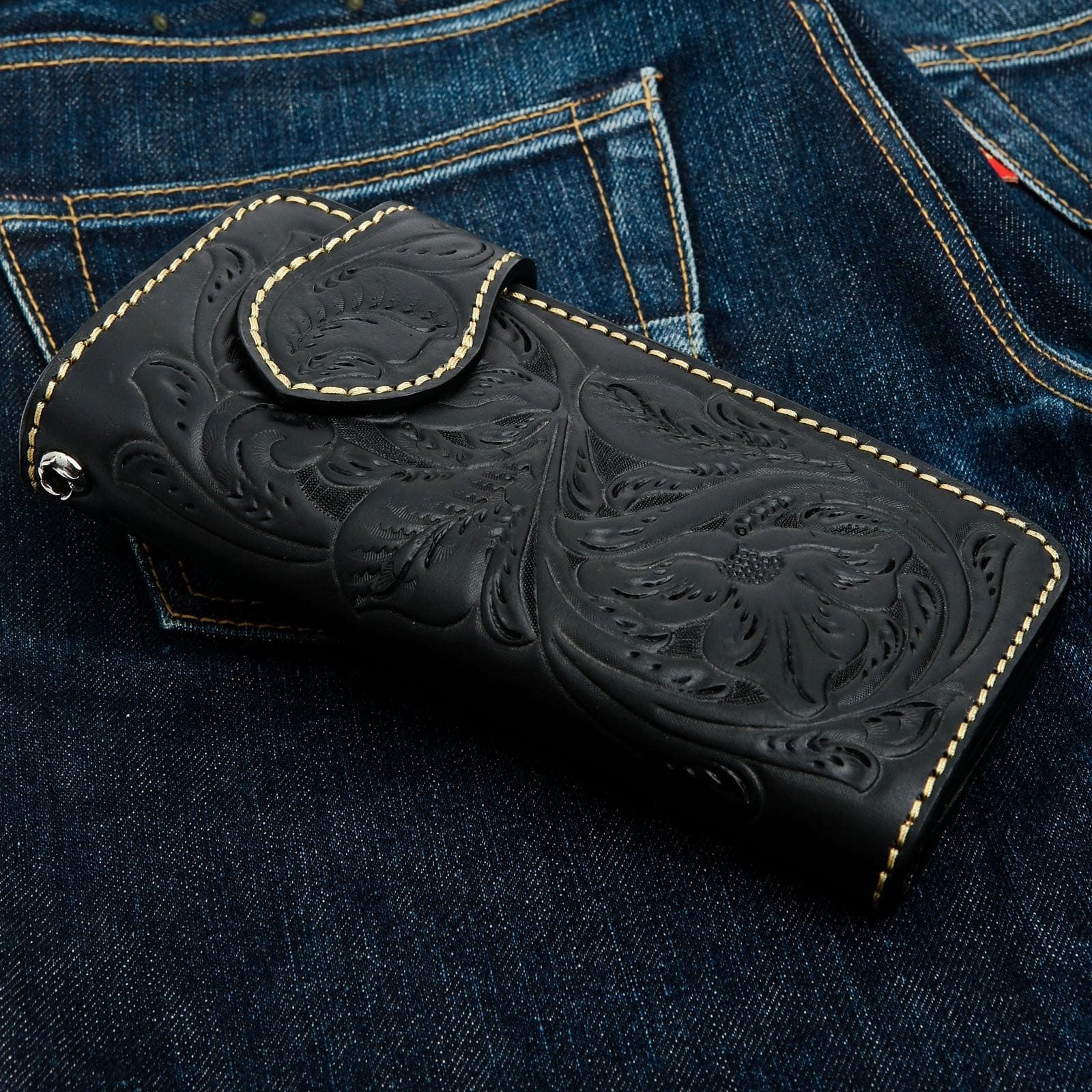 Genuine Black Cowhide Leather Western Biker Wallet for Men - Stylish & Durable RFID Blocking Billfold for Motorcycle Riders, Travel & Everyday Use