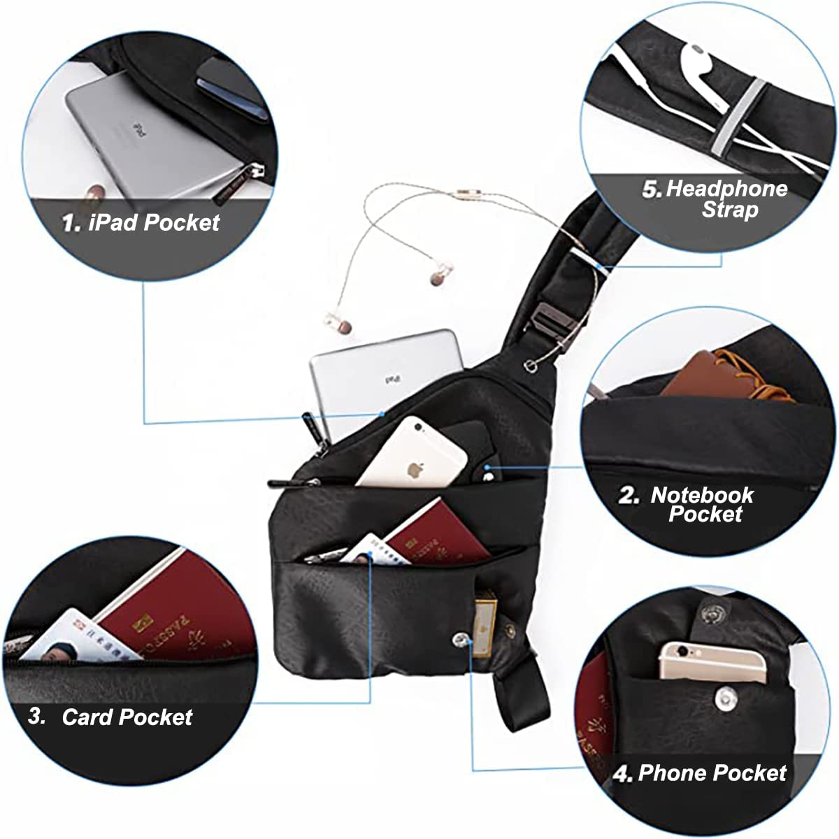 Red Lemon Arctic Hunter Sling Bag for Men - Water-Resistant Crossbody Chest Bag for Outdoor Cycling, Travel & Daily Use - Stylish Slim Shoulder Bag with Passport Pocket - Perfect for Commuting, Hiking & Urban Adventures (Black)