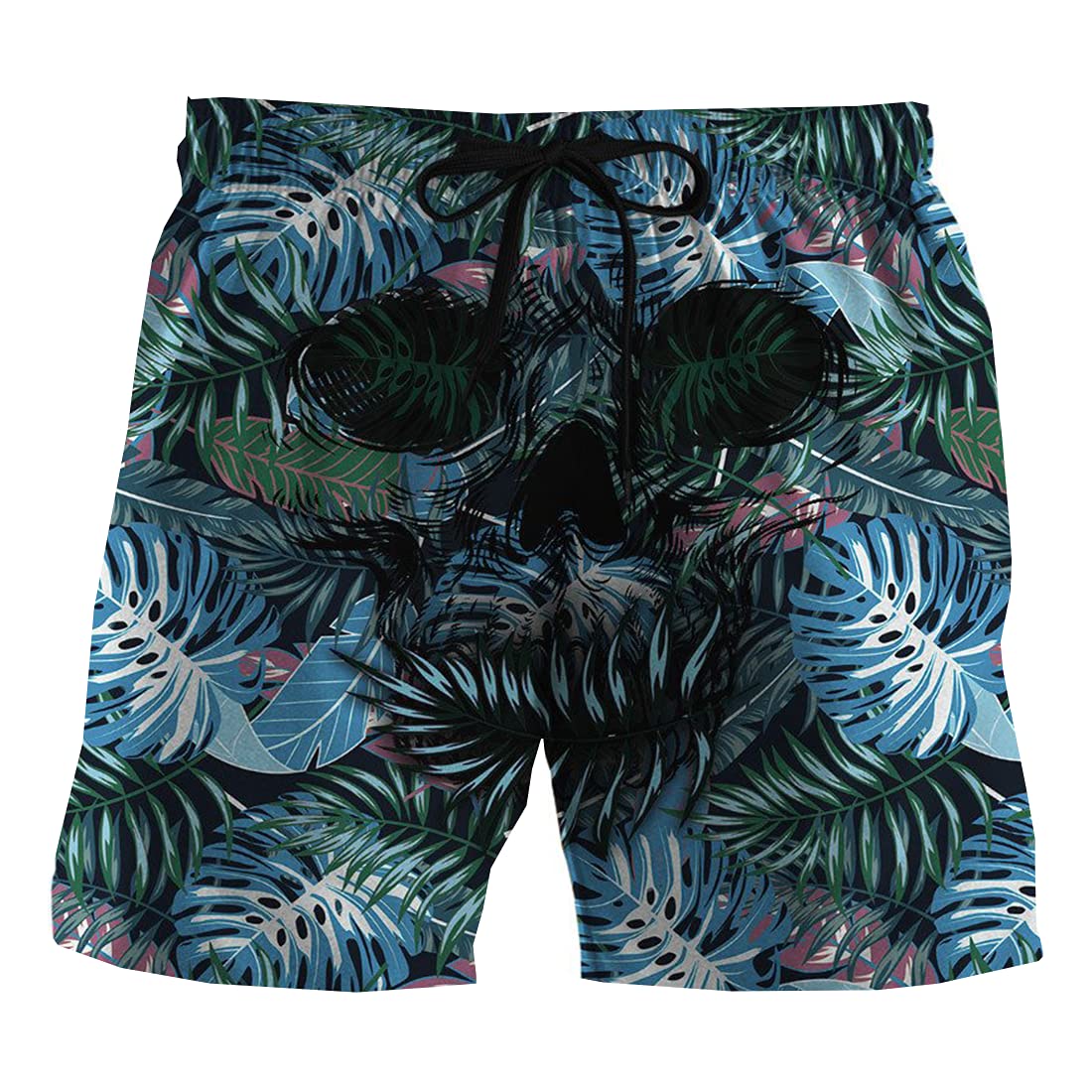**Men's Skull Print Swim Trunks - Quick Dry Tropical Beach Shorts with Drawstring for Swimming, Surfing & Vacation - Stylish Swimwear for Summer Pool & Ocean Activities**