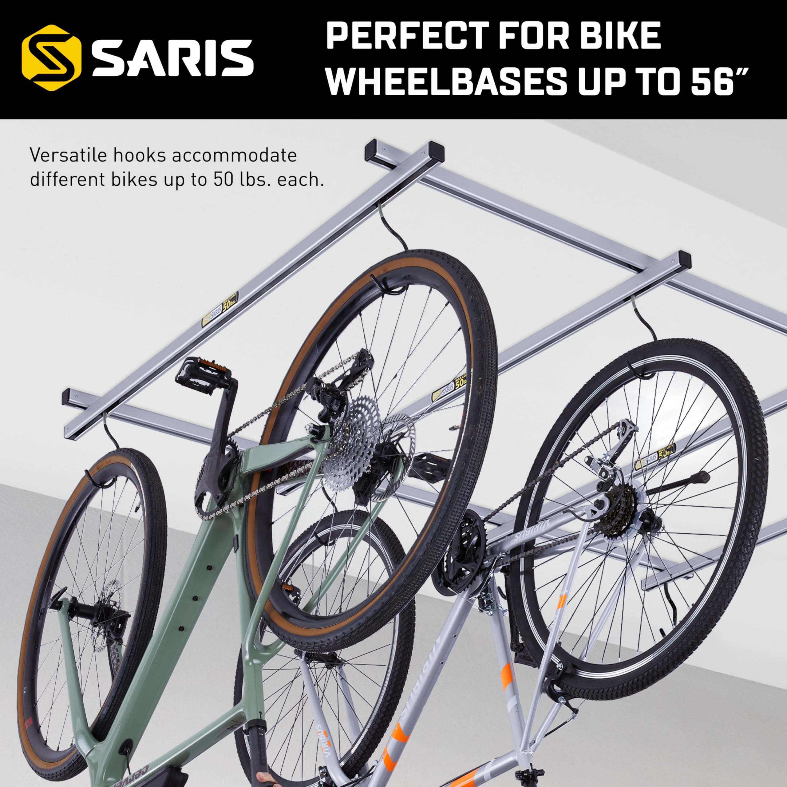 Saris Bike Storage Rack - Heavy Duty Ceiling Mount Bicycle Hanger with Cycle Glide System | Perfect for Garage, Basement & Home Organization | Includes Add-on Kit for Multiple Bikes