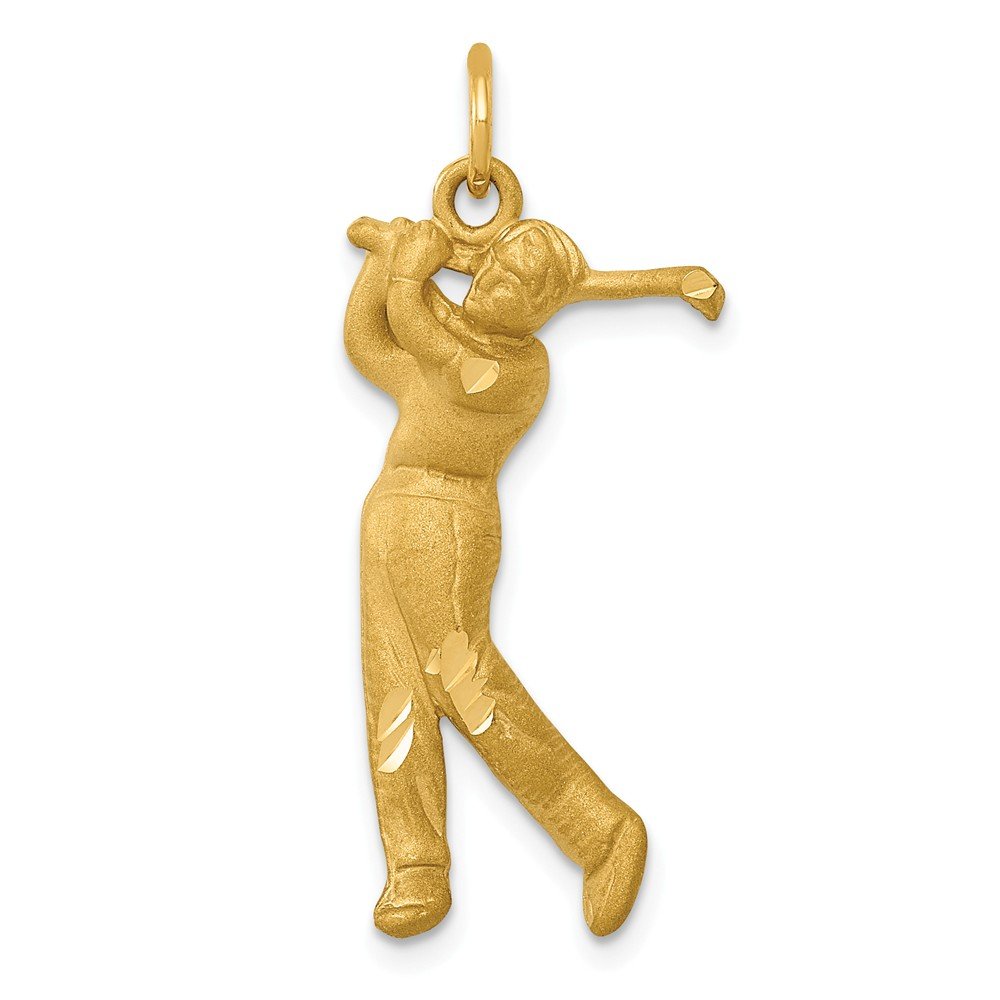 14K Solid Yellow Gold Male Golfer Charm Pendant - 32mm x 13mm - Perfect for Golf Enthusiasts & Jewelry Collectors - Great Gift for Birthdays, Father's Day & Retirement