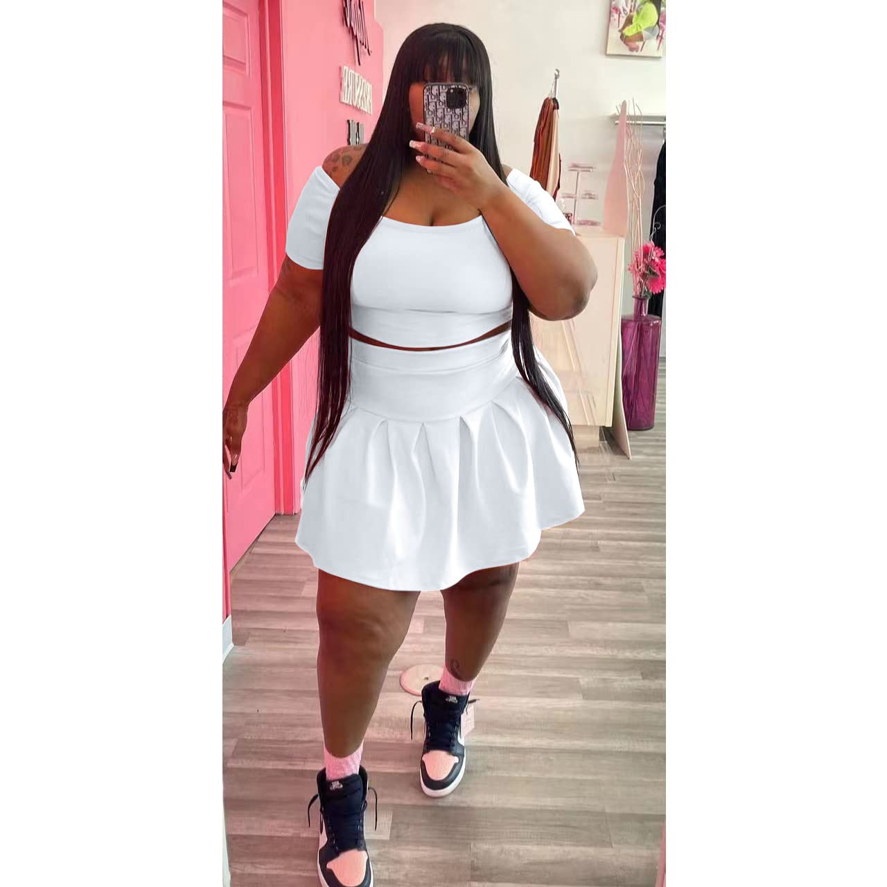KELOVEPAN Women's Pleated Short Skirt 2-Piece Set - Sexy Plus Size Summer Outfit, Tracksuit & Dress Combo for Casual Wear, Beach Vacation & Street Style Fashion