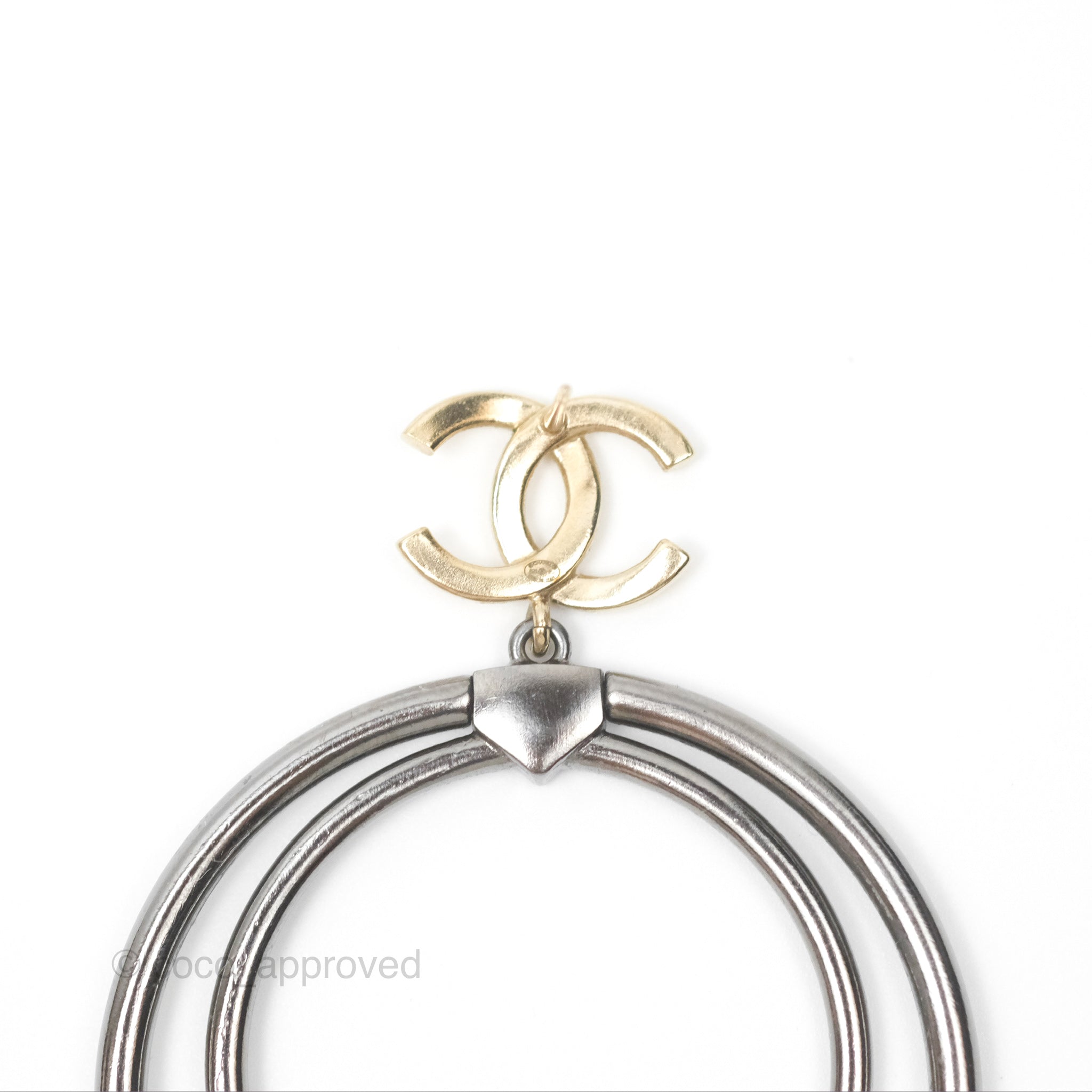 Chanel CC Circles Crystal Drop Earrings - Brushed Gold Tone & Gun Metal 20P - Luxury Fashion Jewelry for Women, Perfect for Parties, Weddings & Special Occasions