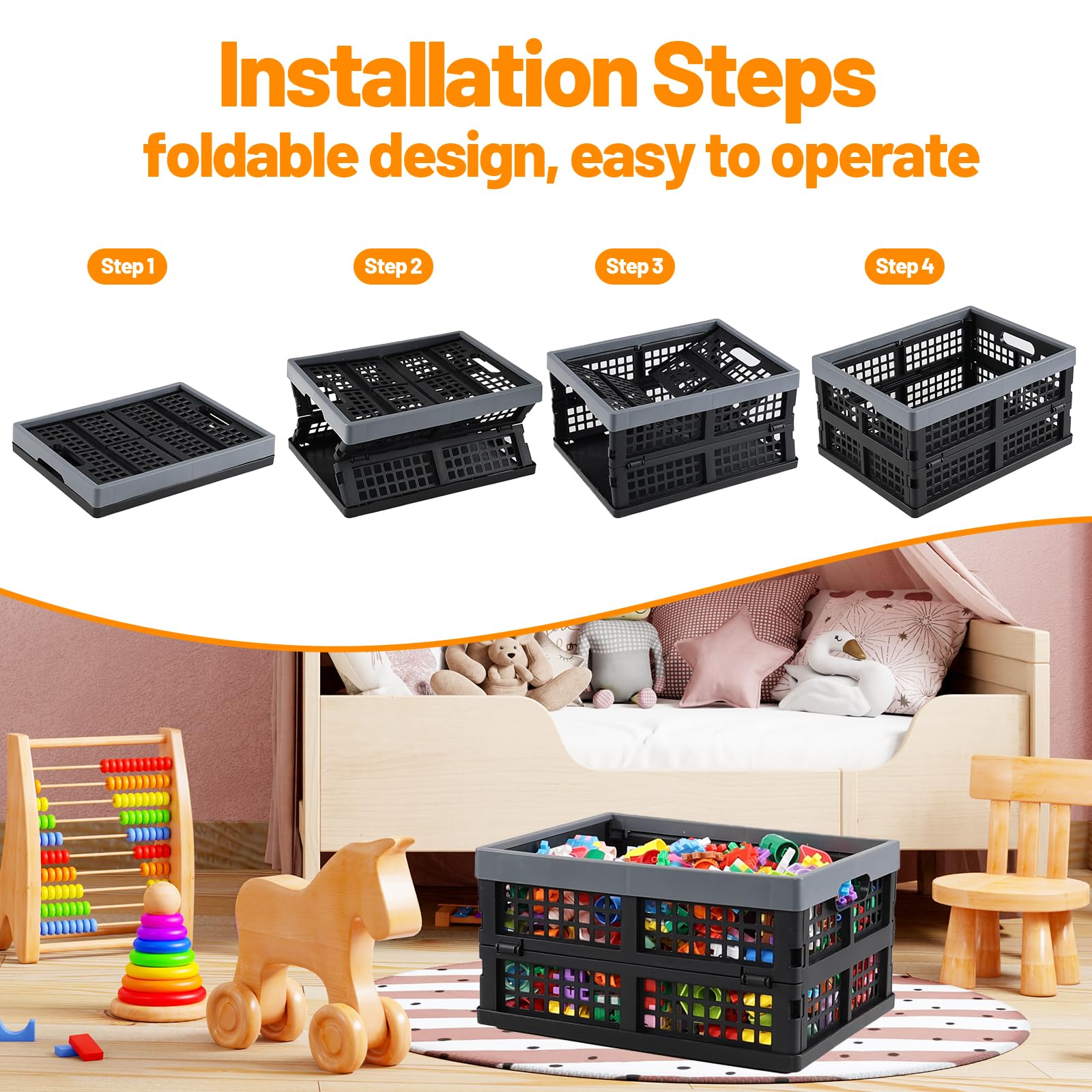 Anbers 3-Pack 16 Quart Foldable Plastic Storage Crates - Small Collapsible Bins for Home Organization | Perfect for Pantry, Closet, Laundry Room & Toy Storage