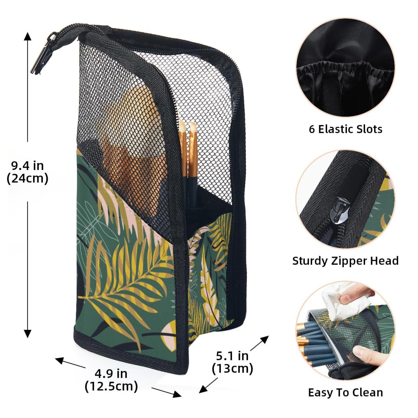 12-Piece Makeup Brush Organizer Bag with Portable Holder - Tropical Jungle Leaves Green Design - Perfect for Travel, Home Storage & Professional Makeup Artist Kit