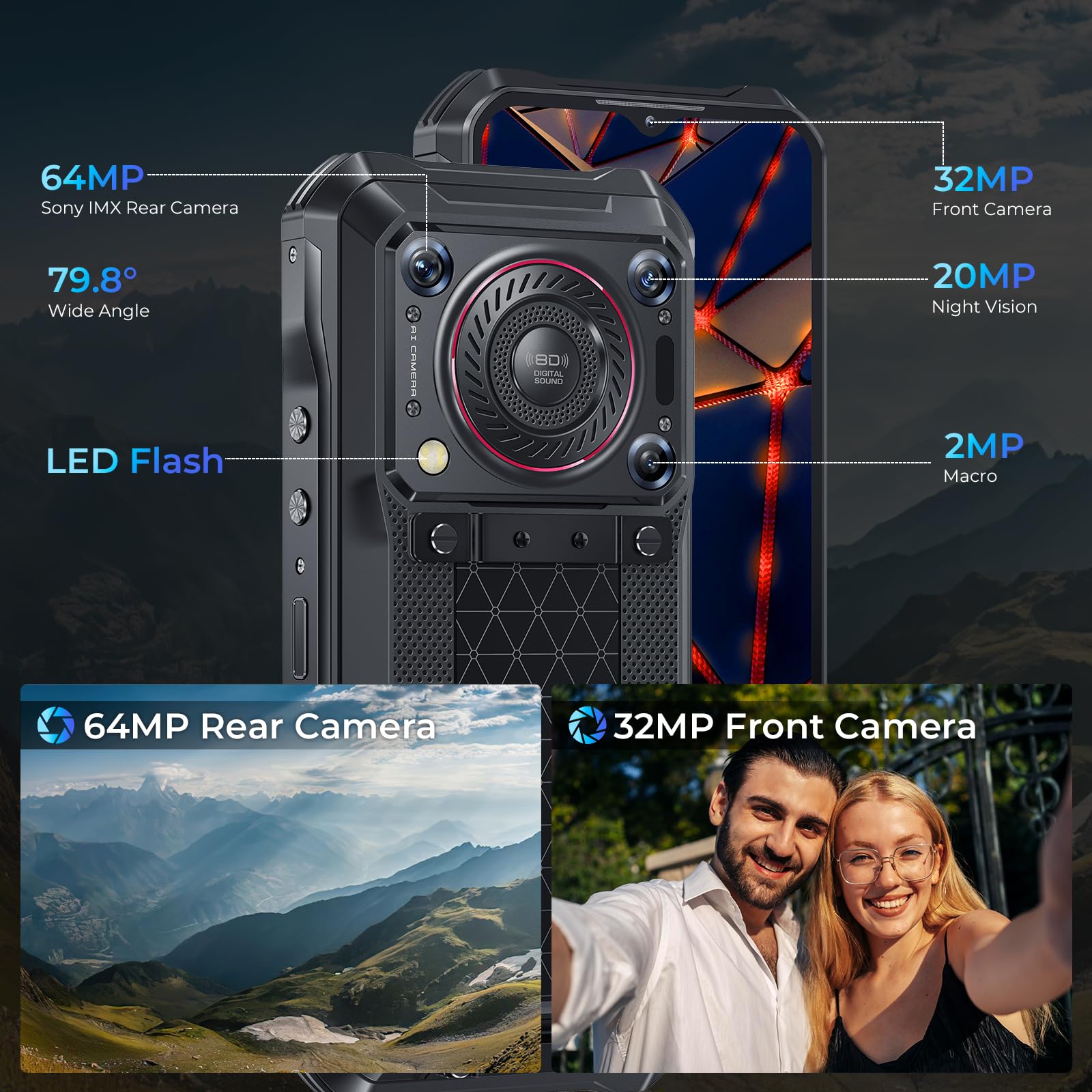 OUKITEL WP33 PRO (2024) 5G Rugged Smartphone - 22000mAh Battery, 33W Fast Charging, Unlocked 24GB RAM + 256GB Storage, IP68 Waterproof, 136dB Loud Speaker, 64MP+32MP Night Vision Camera, OTG - Perfect for Outdoor Adventures, Construction Sites & Emergency Situations