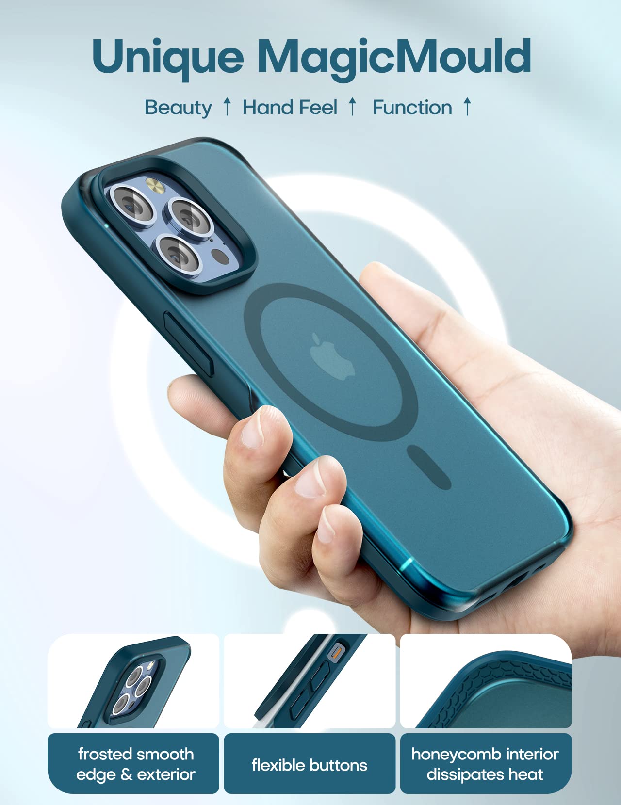 TAURI 5 in 1 Magnetic iPhone 13 Pro Max Case - Magsafe Compatible with 2 Tempered Glass Screen Protectors & 2 Camera Lens Protectors | Military Grade Drop Protection | Perfect for Work, Travel & Outdoor Activities | Blue