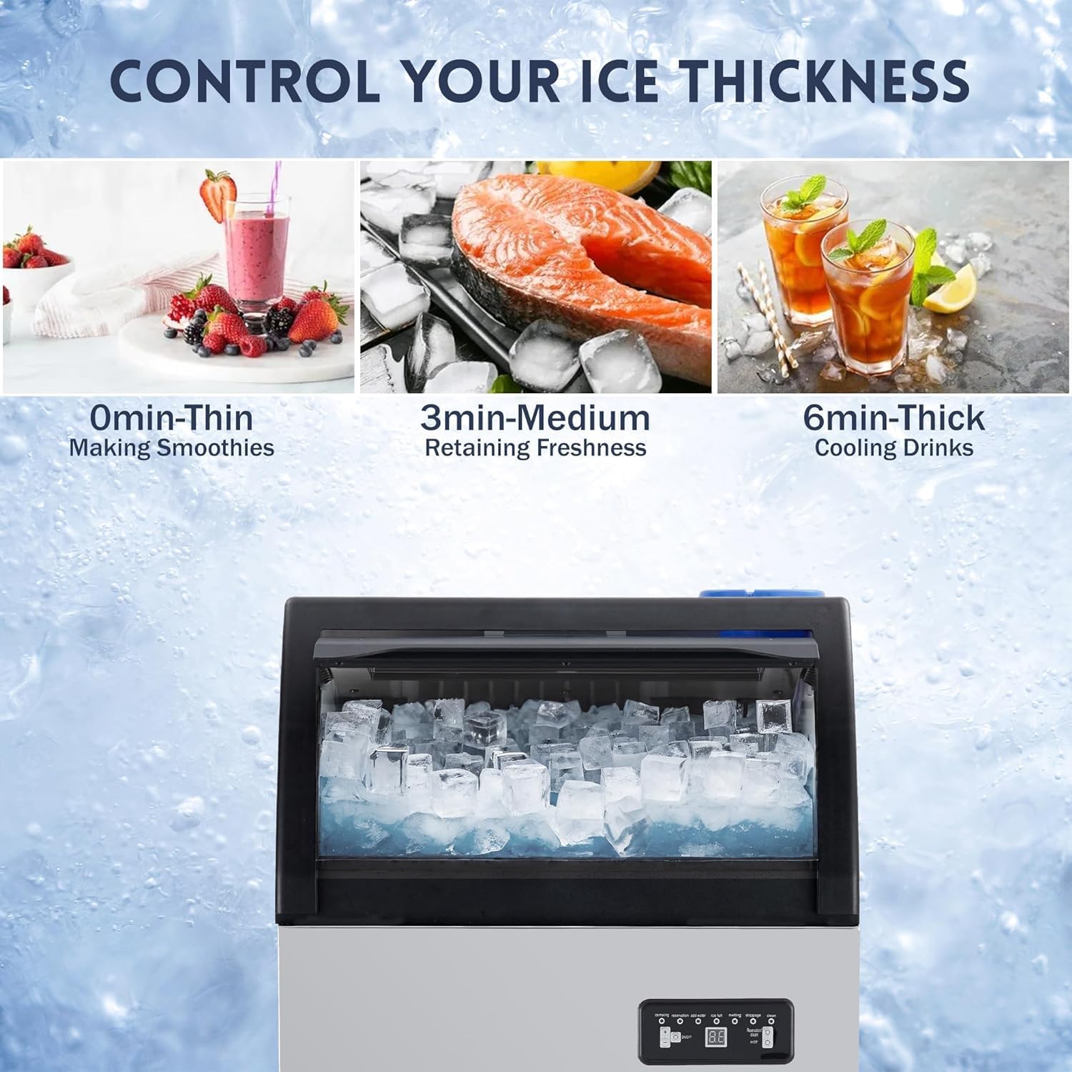 Commercial Ice Maker Machine 120Lbs/24H, 28Lbs Storage, Makes 45 Clear Ice Cubes in 11-20 Mins - Dual Water Inlet Modes with Ice Scoop & Drain Pipe - Perfect for Restaurants, Bars, Cafes & Home Use