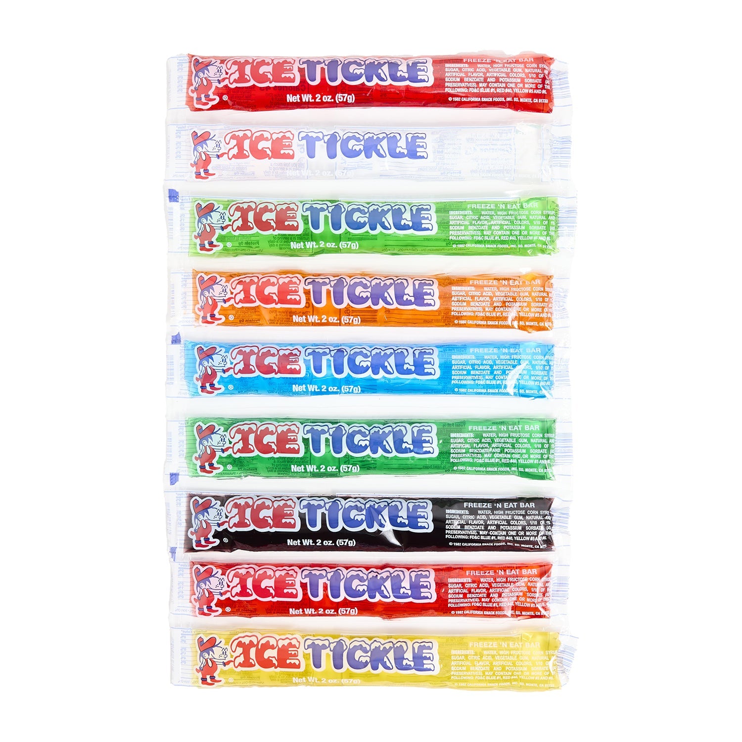 California Snack Foods Ice Tickles Assorted Flavors - 7oz, 36ct Case | Perfect for Office Snacks, Party Favors & On-the-Go Treats