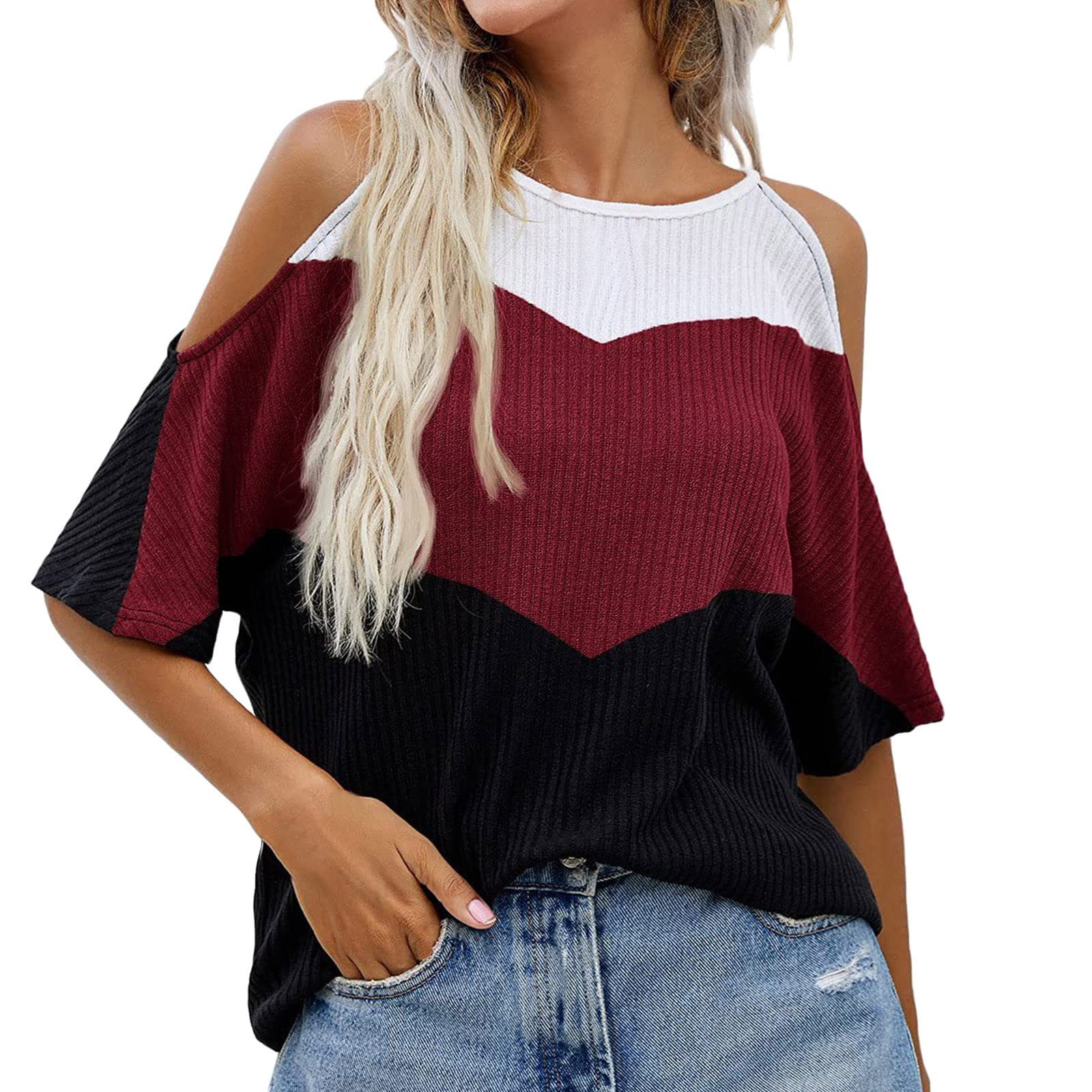 Women's Casual Loose Fit Short Sleeve Blouse with Lace Stitching - O-Neck Tunic Top for Autumn | Perfect for Office Wear, Date Nights & Weekend Outings