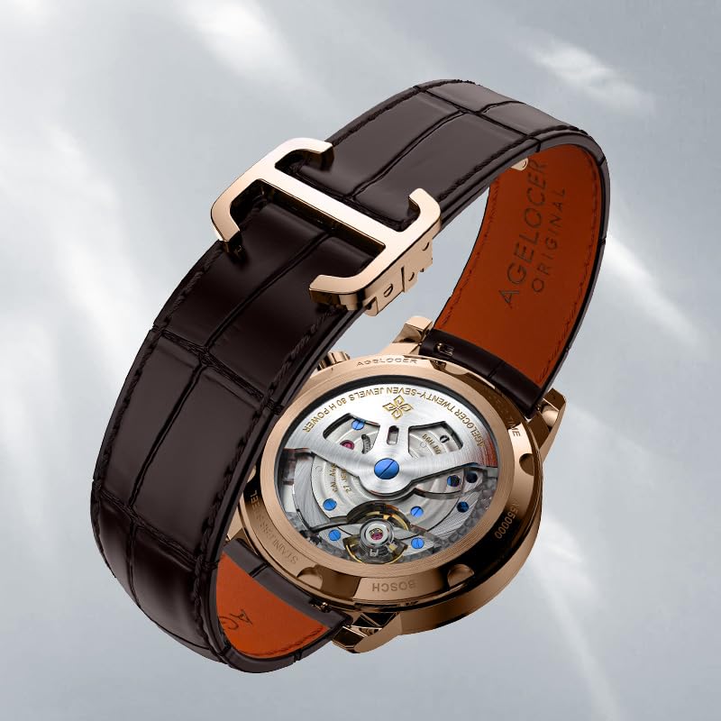 AGELOCER Automatic Men's World Time Watch - Blue Planet Mechanical Wristwatch with Leather Strap | Perfect for Business, Travel & Formal Occasions