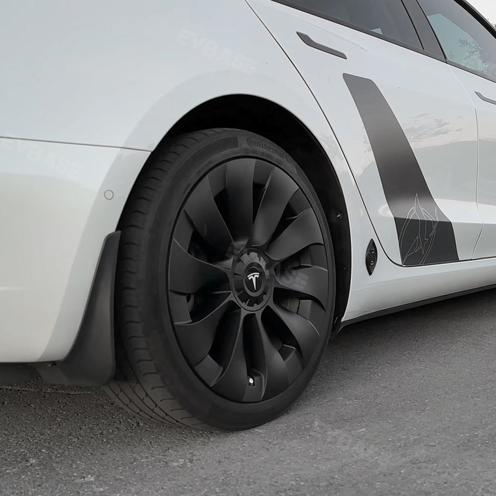 Tesla Model 3/Y Überturbine Style Wheel Covers - 18/19 Inch Alloy Wheel Protectors (Matte Black, 4-Piece Set) 2017+ | Perfect for Road Trips & Daily Commuting