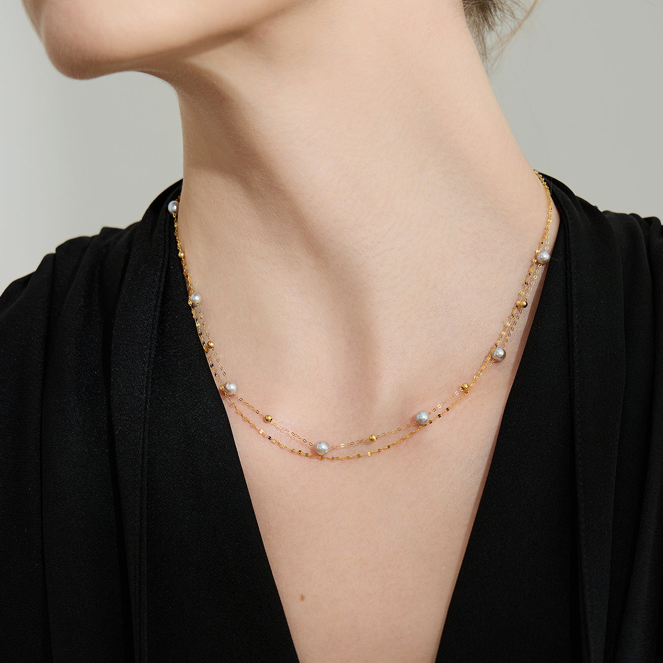 18K Solid Gold Silver Blue Akoya Pearl Necklace for Women - Elegant Jewelry Gift for Wedding, Anniversary & Special Occasions - KN00224