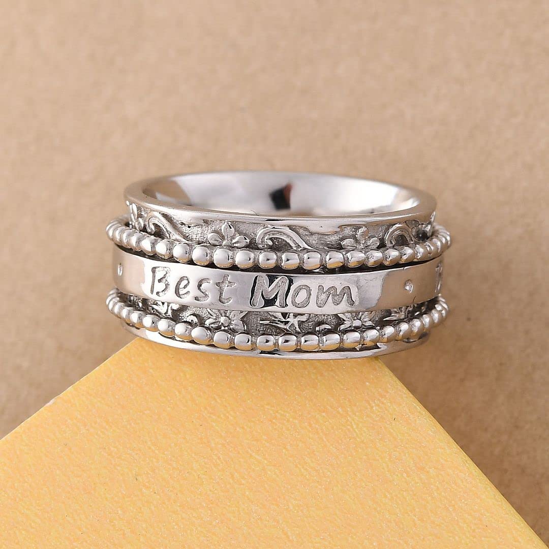 925 Sterling Silver Mom Spinner Ring for Women - Elegant Spinning Band Jewelry Gift for Mother's Day, Birthday, Anniversary | Perfect for Everyday Wear, Special Occasions & Thoughtful Gifting