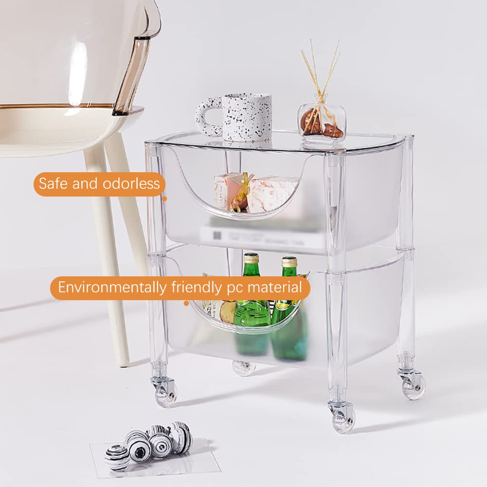 2-Tier Acrylic Rolling Cart with Wheels & Drawers - Mobile Storage Organizer for Home & Office