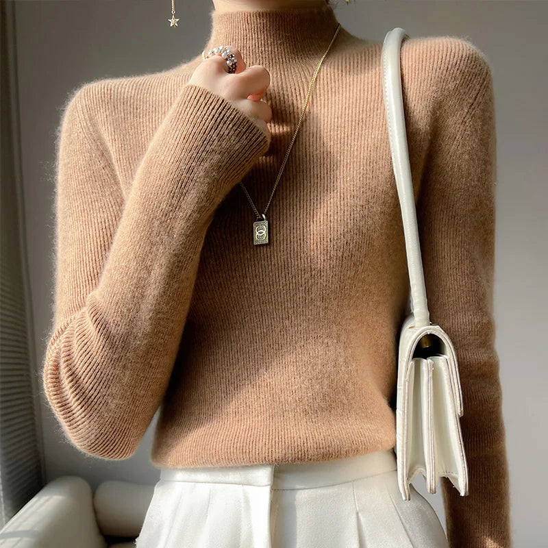 2022 Women's Cashmere Sweater Winter Warm Half Turtleneck Pullover Soft Comfortable Pure Color Knit Top for Casual Outfits & Office Wear