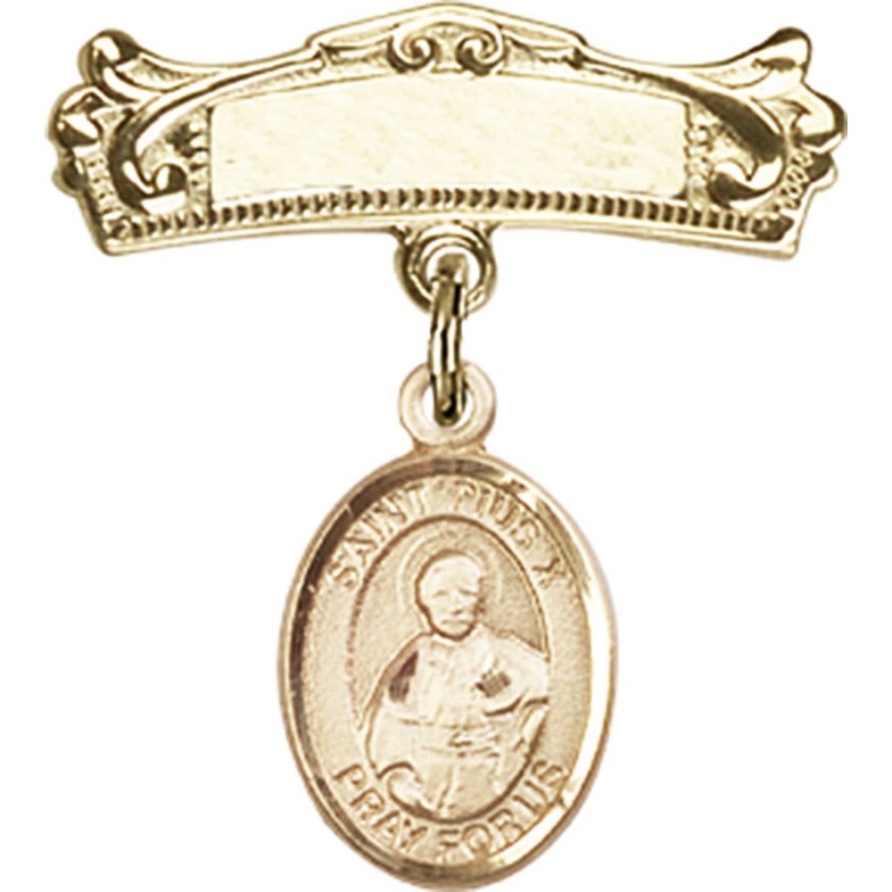 St. Pius X Gold Filled Baby Badge with Charm - 7/8