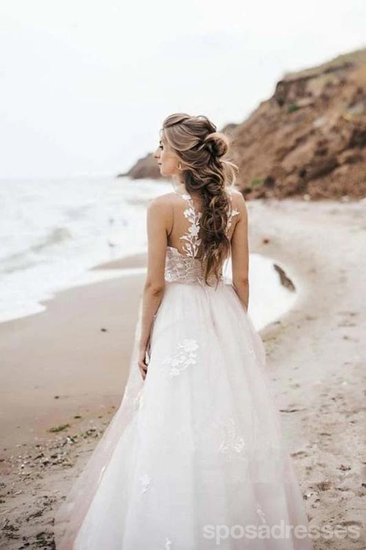 Floral A-Line Sleeveless Strapless Handmade Lace Wedding Dress WD751 - Perfect for Beach, Garden & Boho Chic Bridal Ceremonies