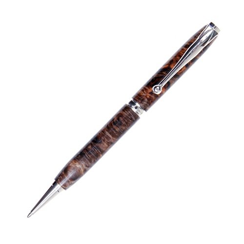 Lanier Pens Comfort Twist Pen - Rhodium Plated Ballpoint Pen with Gray & Black Maple Burl Wood Barrel - Premium Writing Instrument for Office, Business Gifts & Everyday Use