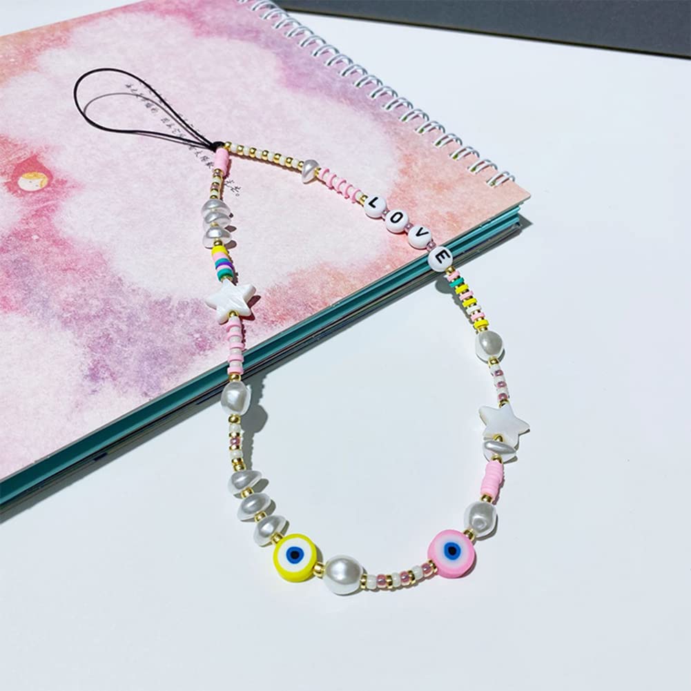 Kawaii Beaded Phone Charm with Pearls & Butterfly - Anti-Lost Acrylic Beaded Phone Lanyard, Boho Wrist Strap for iPhone Samsung - Perfect for Girls Teens, School, Work & Travel Accessories