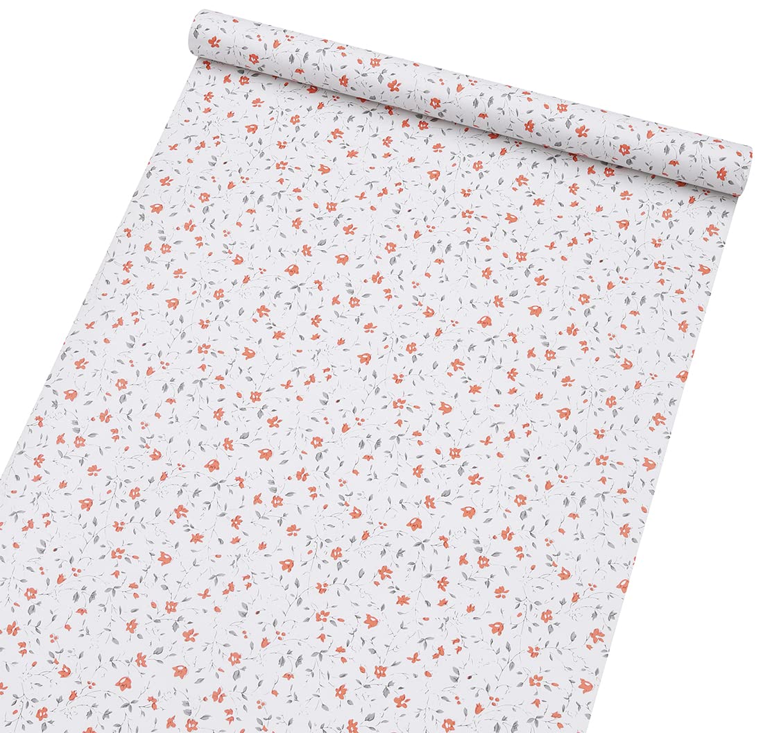 Orange Floral Self-Adhesive Vinyl Drawer Liner - Non-Slip Shelf Paper for Kitchen Cabinets, Dressers, Shelves & Furniture - Decorative Contact Paper for DIY Wall Art & Craft Projects - Perfect for Home Organization & Decoration