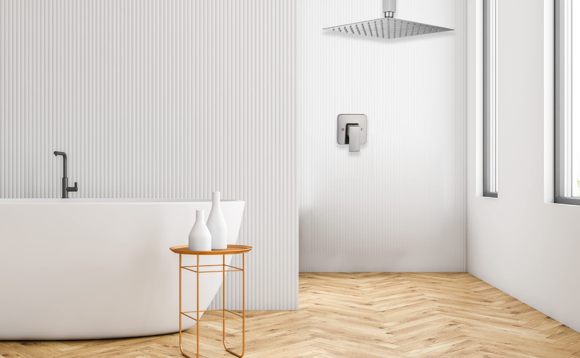 10 Inch Brushed Nickel Ceiling Shower System - Luxury Rainfall Shower Head Combo Set with Valve & Trim | GGStudy Bathroom Faucet for Modern Home Spa Experience