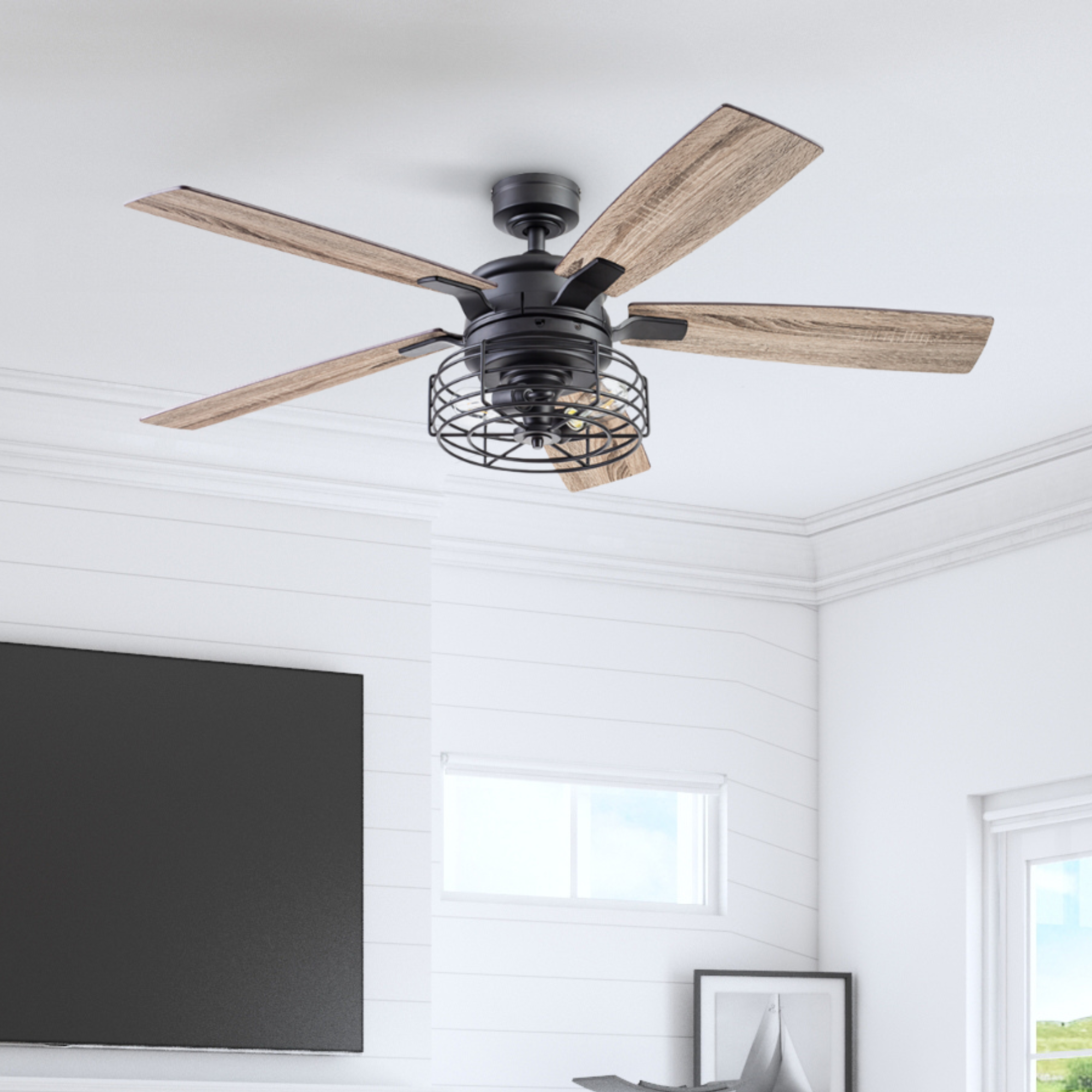52 Inch Matte Black Remote Control Ceiling Fan with Light - Quiet, Energy Efficient, Modern Design for Bedroom, Living Room, and Office