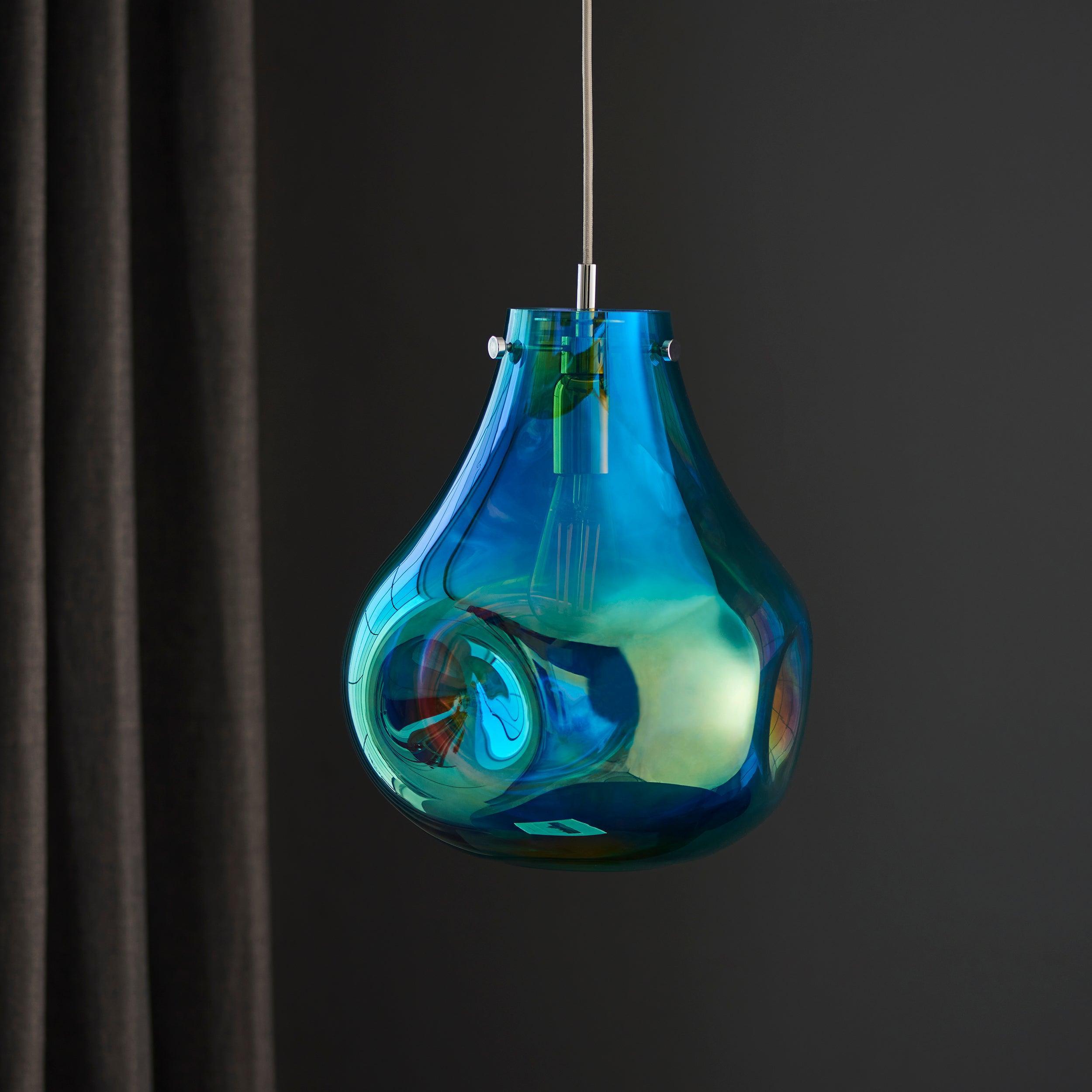 Stylish Dazzle Large Blown Glass & Chrome Pendant Light Fixture - Modern Ceiling Lighting for Dining Room, Kitchen Island, or Living Room Decor