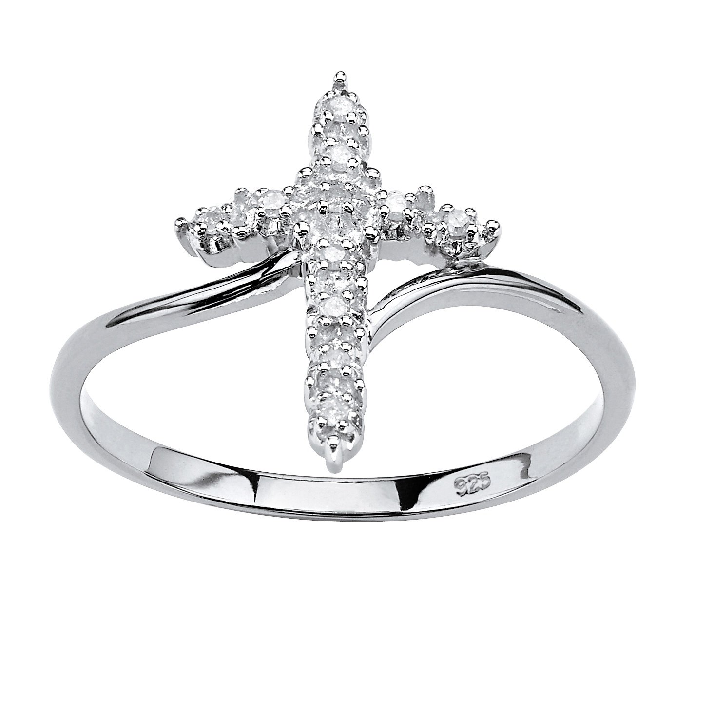 Platinum Over Sterling Silver Genuine Diamond Accent Cross Ring for Women - Elegant Religious Jewelry Gift for Christmas, Baptism & Church Occasions