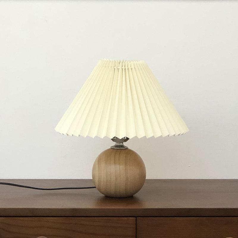 Modern Wooden Pleated Table Lamp - Handcrafted Natural Wood Nightstand Light for Bedroom, Living Room & Office - Warm Ambient Lighting for Home Decor