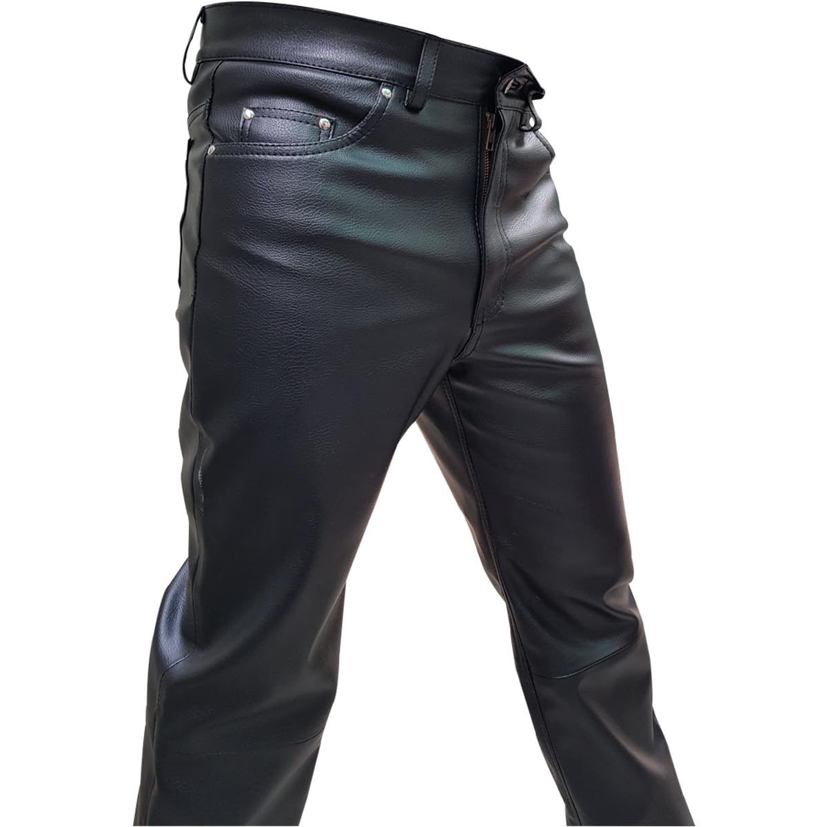 **Men's 501 Style Black Genuine Leather Jean Pants - Handmade Slim Fit for Casual & Motorcycle Riding**