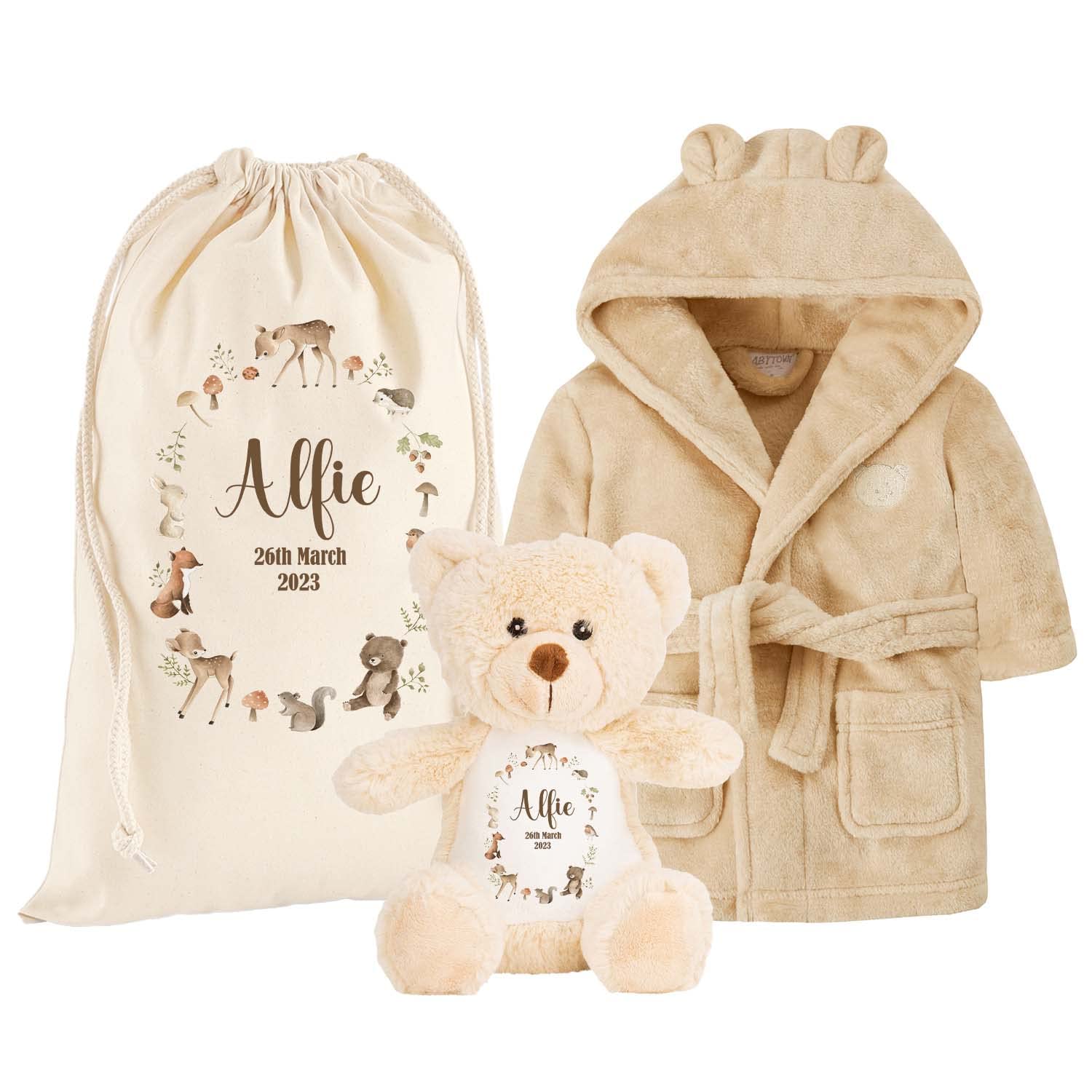 Personalized Teddy Bear Baby Dressing Gown Gift Set for Newborns - Custom Baby Robe & Gift Bag for 1st Birthday, Baby Shower, Christening - Perfect for Boys & Girls Gifts, Photo Shoots & Keepsakes