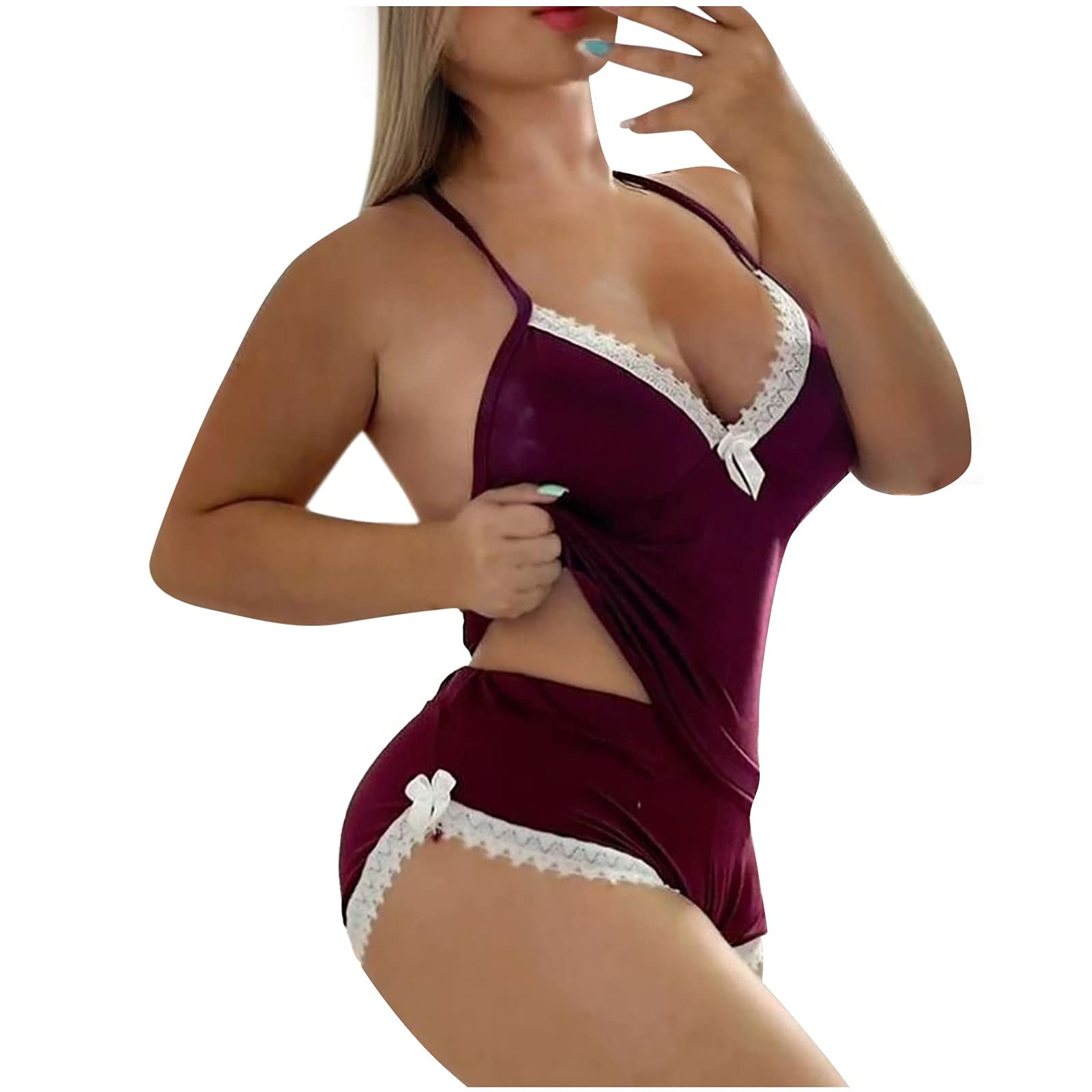 Sexy Lace Lingerie for Women - Comfortable Sleepwear Romper Suit, Cotton Lace Underwear & Nightgown Set - Perfect for Bedtime, Boudoir, or Romantic Occasions