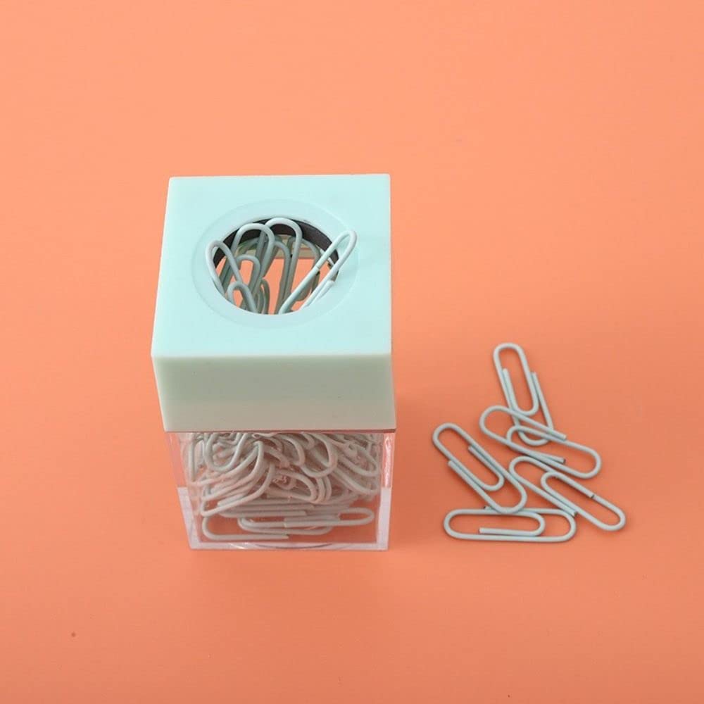 Portable Magnetic Paper Clip Storage Box - Green Plastic Organizer for School, Office Supplies | Macaron Square Clip Dispenser with Magnetic Absorption | Perfect for Desk, Drawer & Stationery Organization
