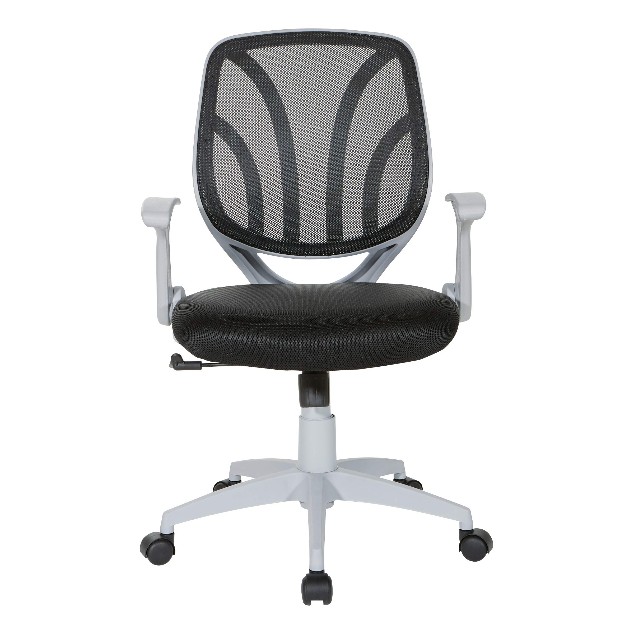 Office Star Screen Back Office Task Chair with Built-in Lumbar Support & Flip Arms - Ergonomic Black Mesh Chair with Grey Frame for Home Office, Workstation & Conference Rooms