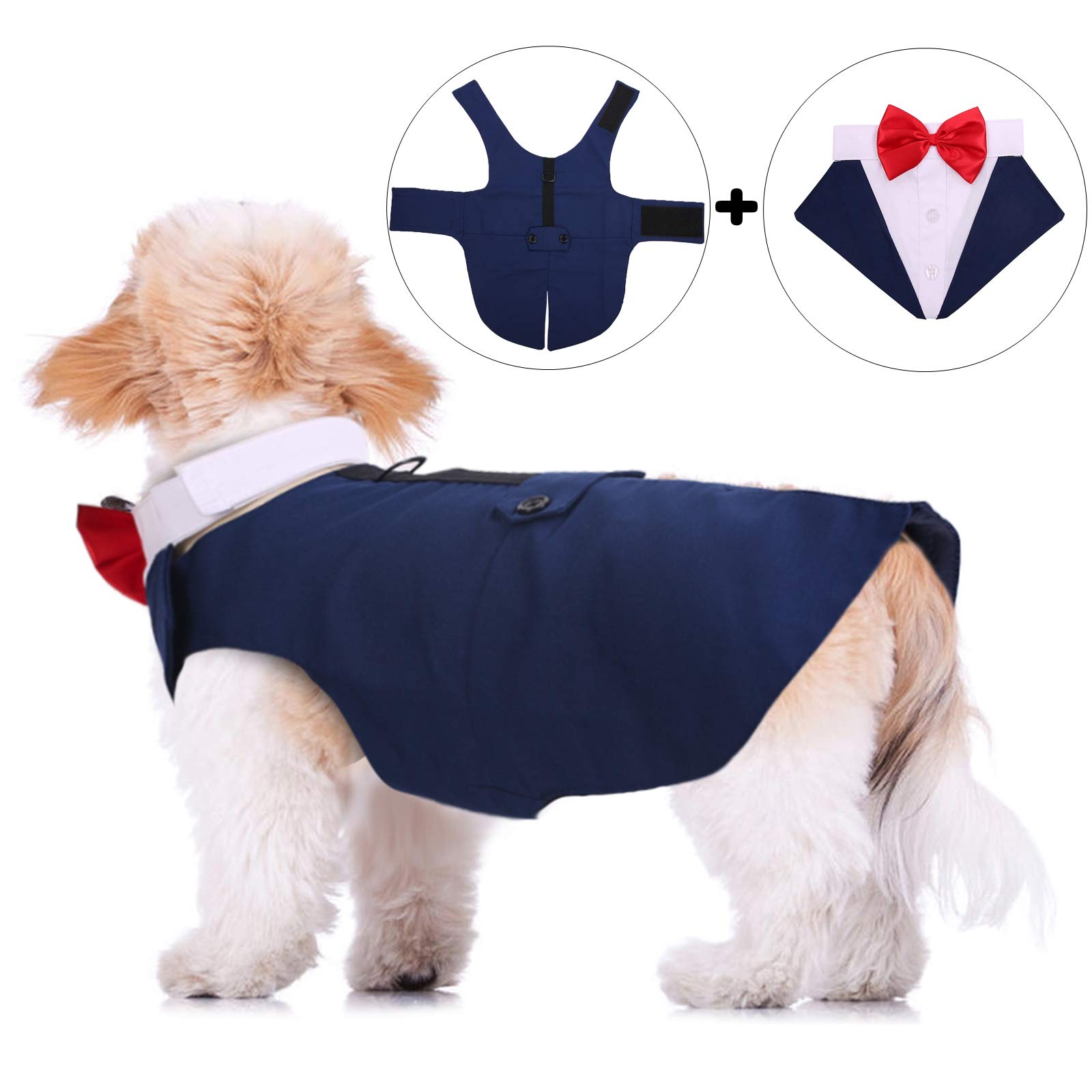 QBLEEV Dog Tuxedo for Large Dogs - Formal Dog Suit with Bow Tie & Bandana Set | Wedding, Halloween, Christmas & Birthday Party Costume | Blue | Perfect for Special Occasions & Cosplay Events