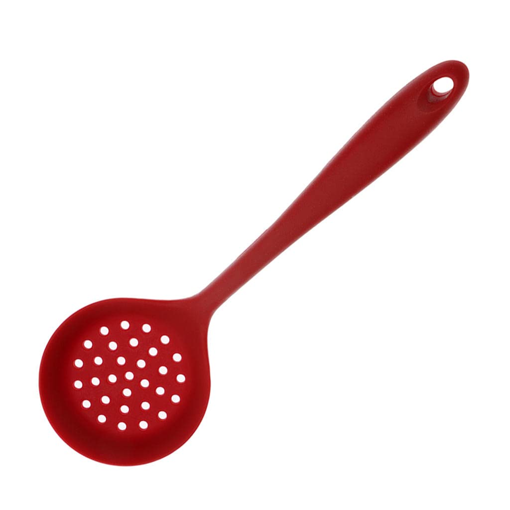 FAKEME Silicone Colander Strainer with Long Handle - BPA-Free Kitchen Tool for Draining Pasta, Washing Vegetables & Straining Soup - Perfect for Cooking, Baking & Meal Prep (Red)