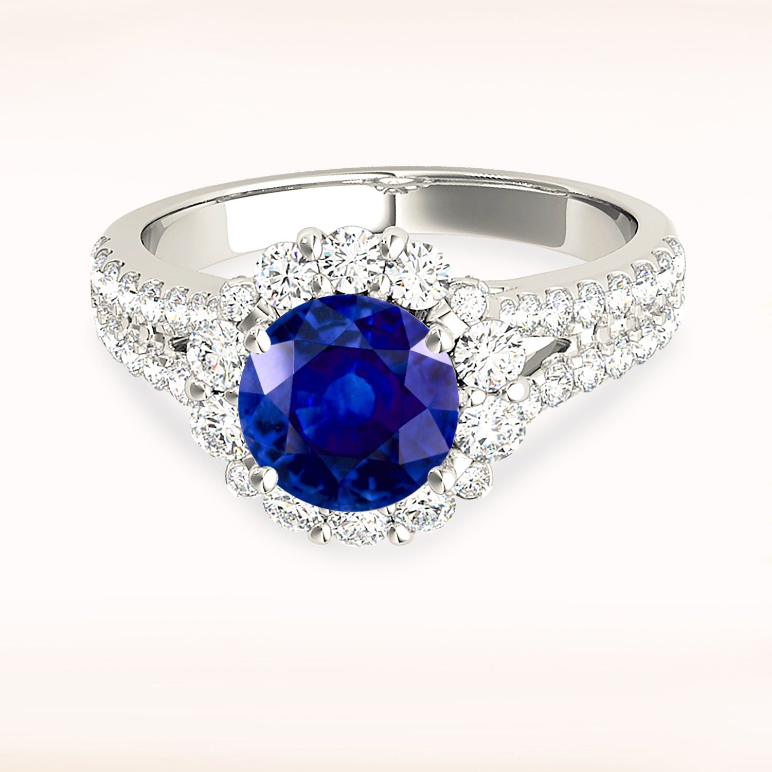 1.80 Carat Genuine Blue Sapphire Split Shank Halo Engagement Ring - Perfect for Proposals, Weddings & Anniversary Gifts