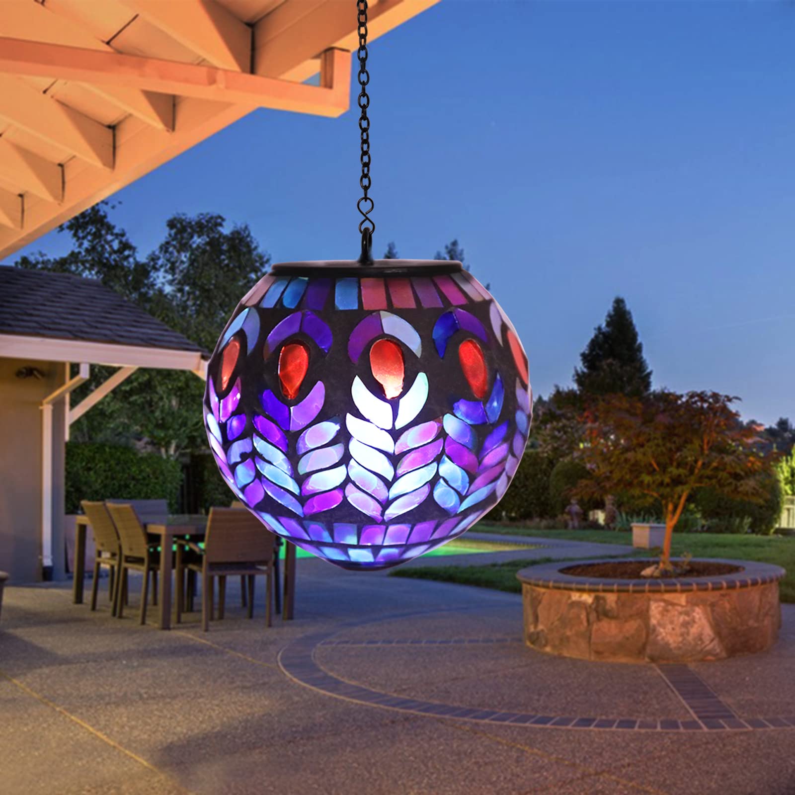 Solar Hanging Lantern Outdoor Waterproof - Decorative Mosaic Gazing Ball Solar Lights for Garden, Patio, Pathway & Yard | Perfect for Outdoor Parties, Camping & Backyard Decor
