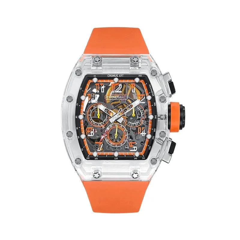 CRONUSART Men's Chronograph Watch 50mm x 42mm Tonneau Mechanical Wristwatch with Sapphire Crystal Case, Luminous Fluororubber Strap & Skeleton Dial - Perfect for Business, Casual Wear & Outdoor Activities
