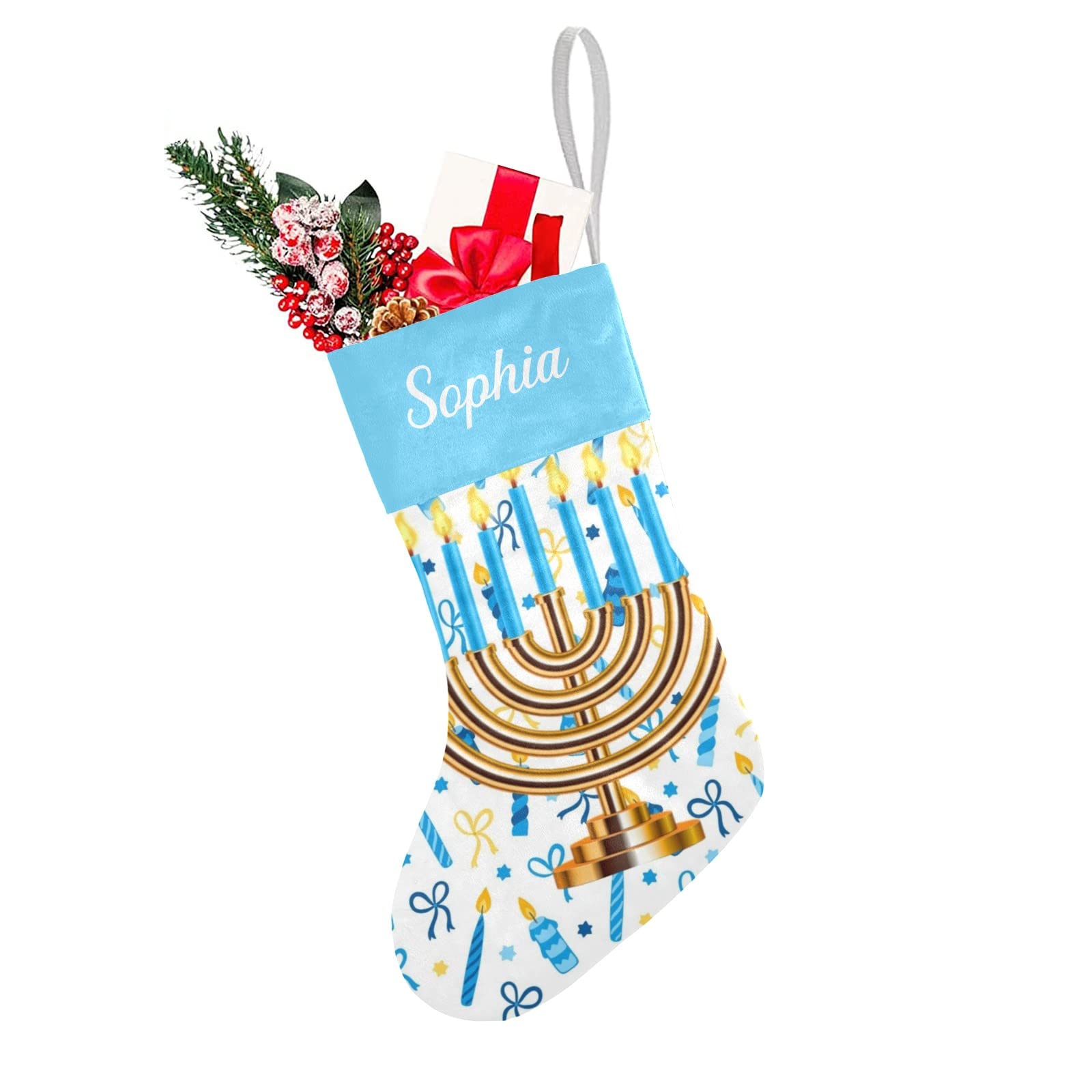 Personalized Hanukkah Christmas Stocking - Custom Name Holiday Stockings for Family, Wedding & Party Decor (17.52