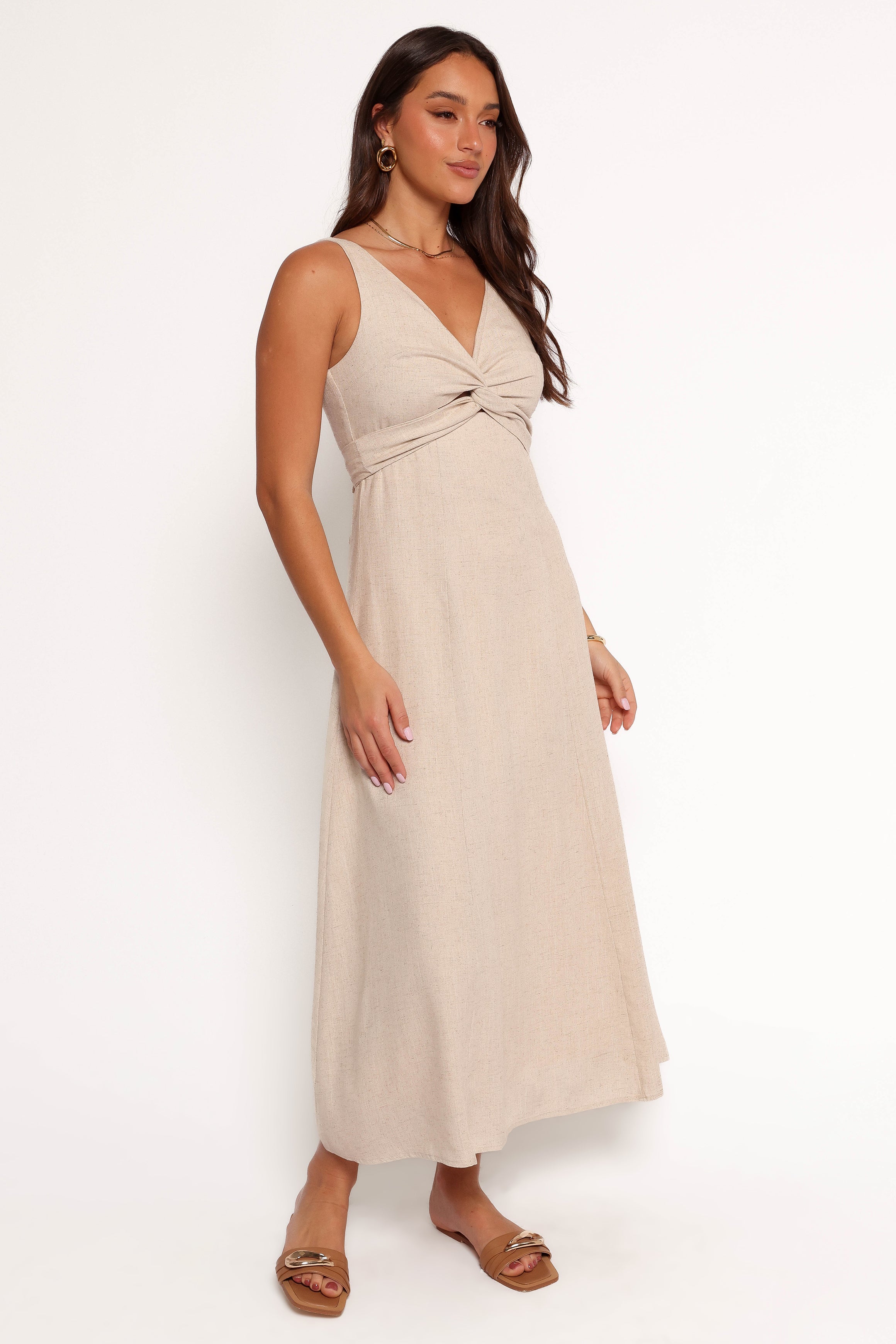 Archer Midi Dress in Oatmeal - Elegant Casual Summer Dress for Women | Perfect for Beach, Brunch & Date Nights