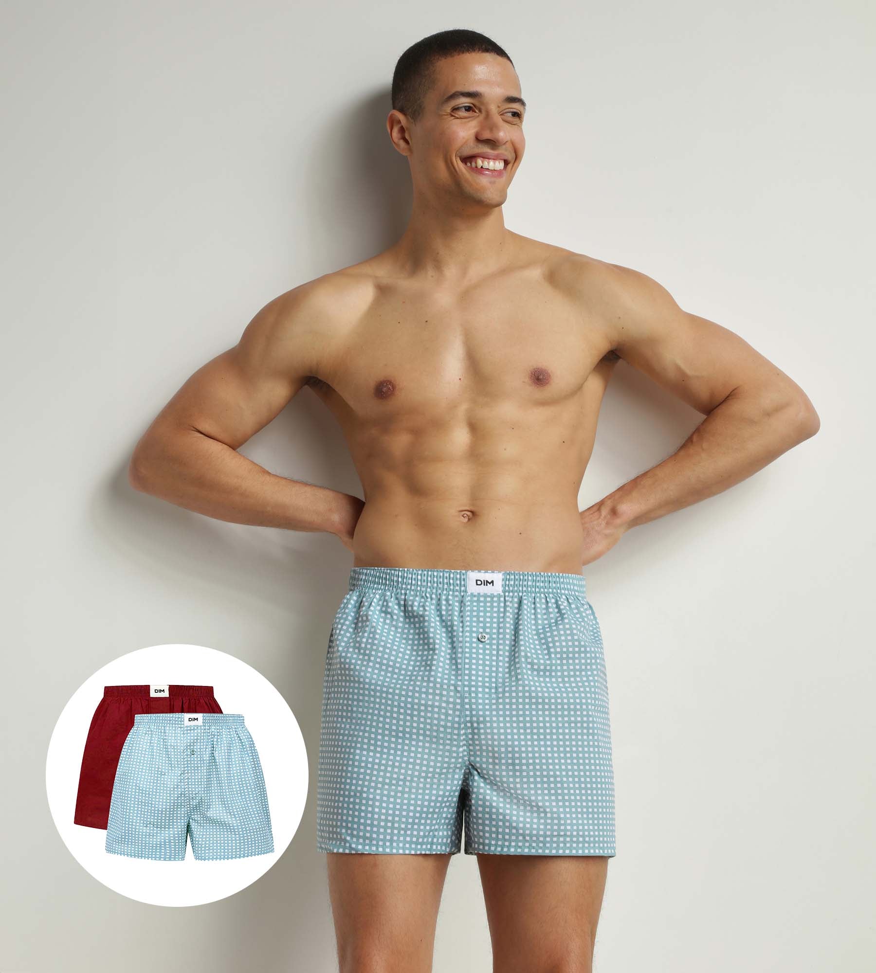 Organic Cotton Men's Boxer Briefs 2-Pack - Red & Green Gingham Checkered Pattern by Dim Good - Soft & Breathable Underwear for Everyday Comfort & Style
